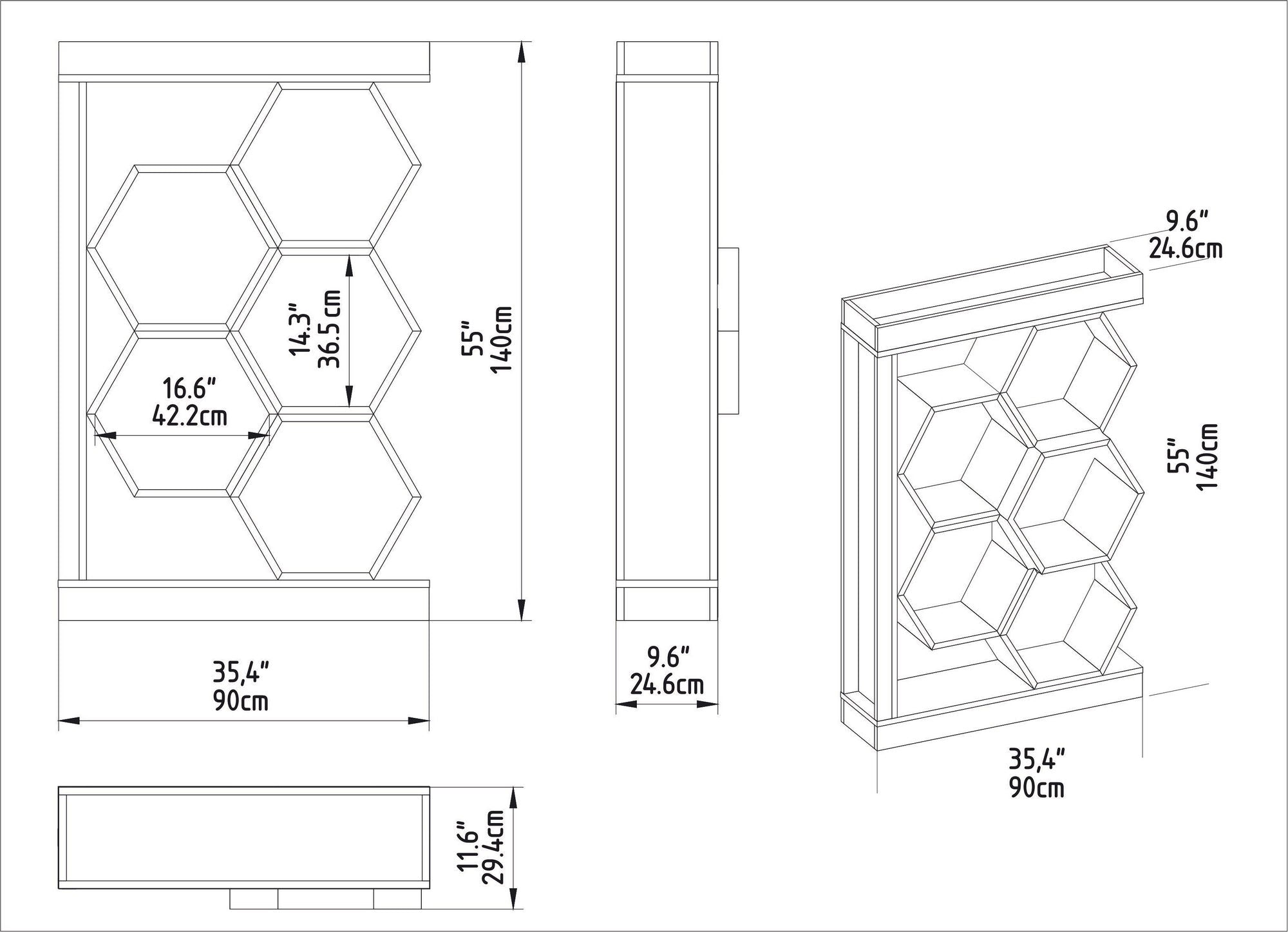 Estante branca moderna, 90 x 24,6 x 140 cm | Painel de partículas 100% revestido em melamina, 18 mm de espessura | Solução de armazenamento elegante para casa e escritório