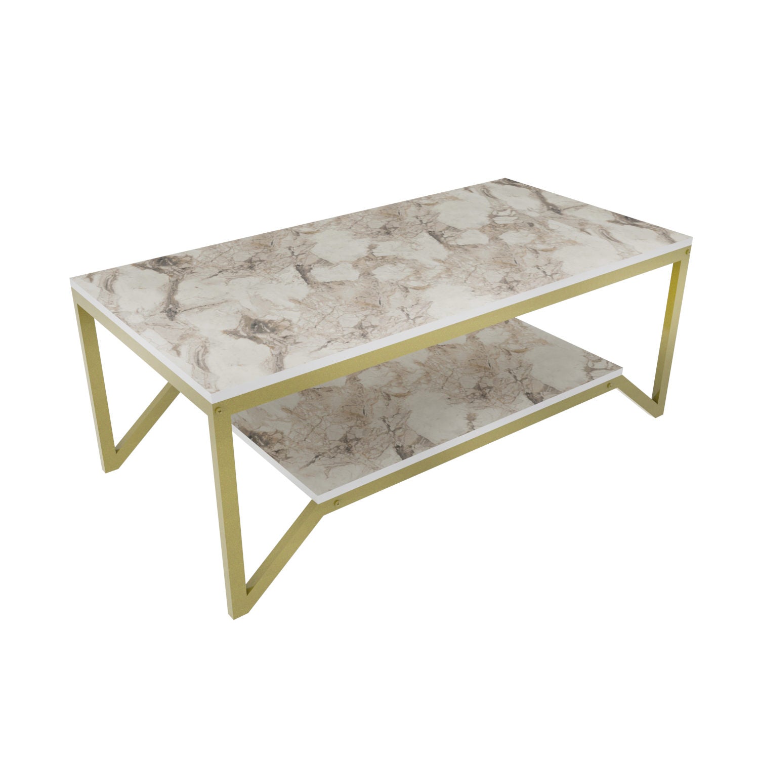 Mesa de Centro Moderna Glamour, Dourada e Branca, 120 x 60 x 45,8 cm | Painel de Partículas 100% Revestido em Melamina, 18 mm de Espessura | Elegante e Funcional para Espaços de Convivência