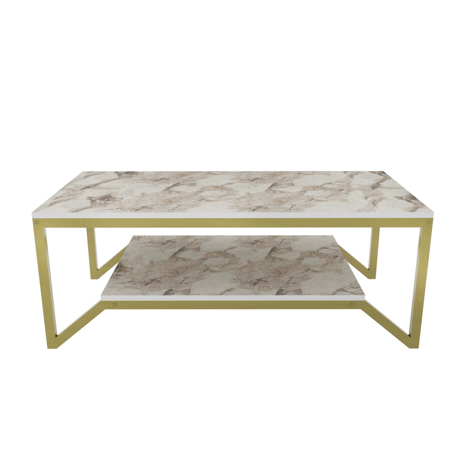 Mesa de Centro Moderna Glamour, Dourada e Branca, 120 x 60 x 45,8 cm | Painel de Partículas 100% Revestido em Melamina, 18 mm de Espessura | Elegante e Funcional para Espaços de Convivência