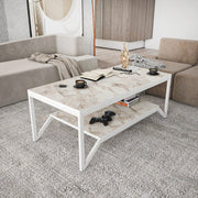 Mesa de Centro Branca Moderna, 120 x 60 x 45,8 cm | Painel de Partículas 100% Revestido em Melamina, 18 mm de Espessura | Elegante e Funcional para Sala de Estar e Lounge