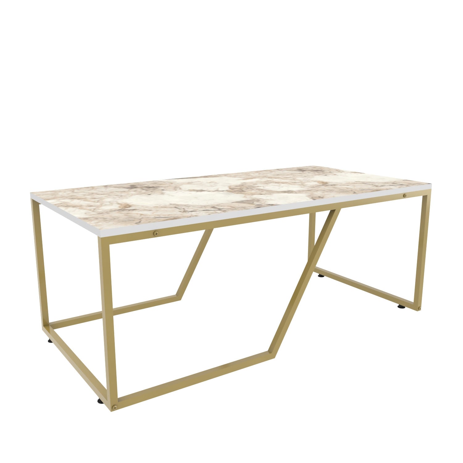 Mesa de Centro Moderna, Branca e Dourada, 120 x 60 x 48 cm | Painel de Partículas 100% Revestido em Melamina, 18 mm de Espessura | Design Glamouroso para Espaços de Convivência Elegantes