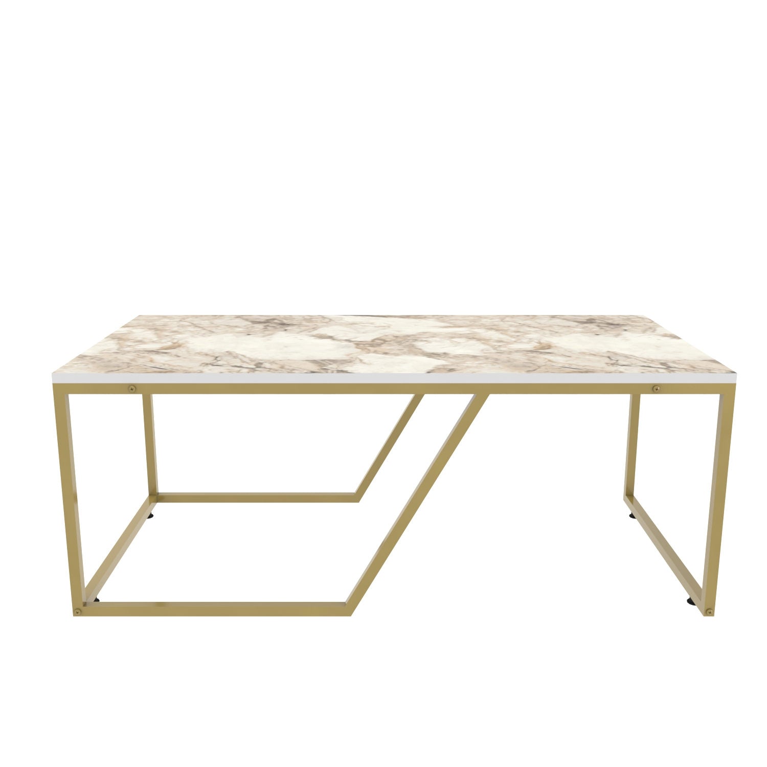 Mesa de Centro Moderna, Branca e Dourada, 120 x 60 x 48 cm | Painel de Partículas 100% Revestido em Melamina, 18 mm de Espessura | Design Glamouroso para Espaços de Convivência Elegantes