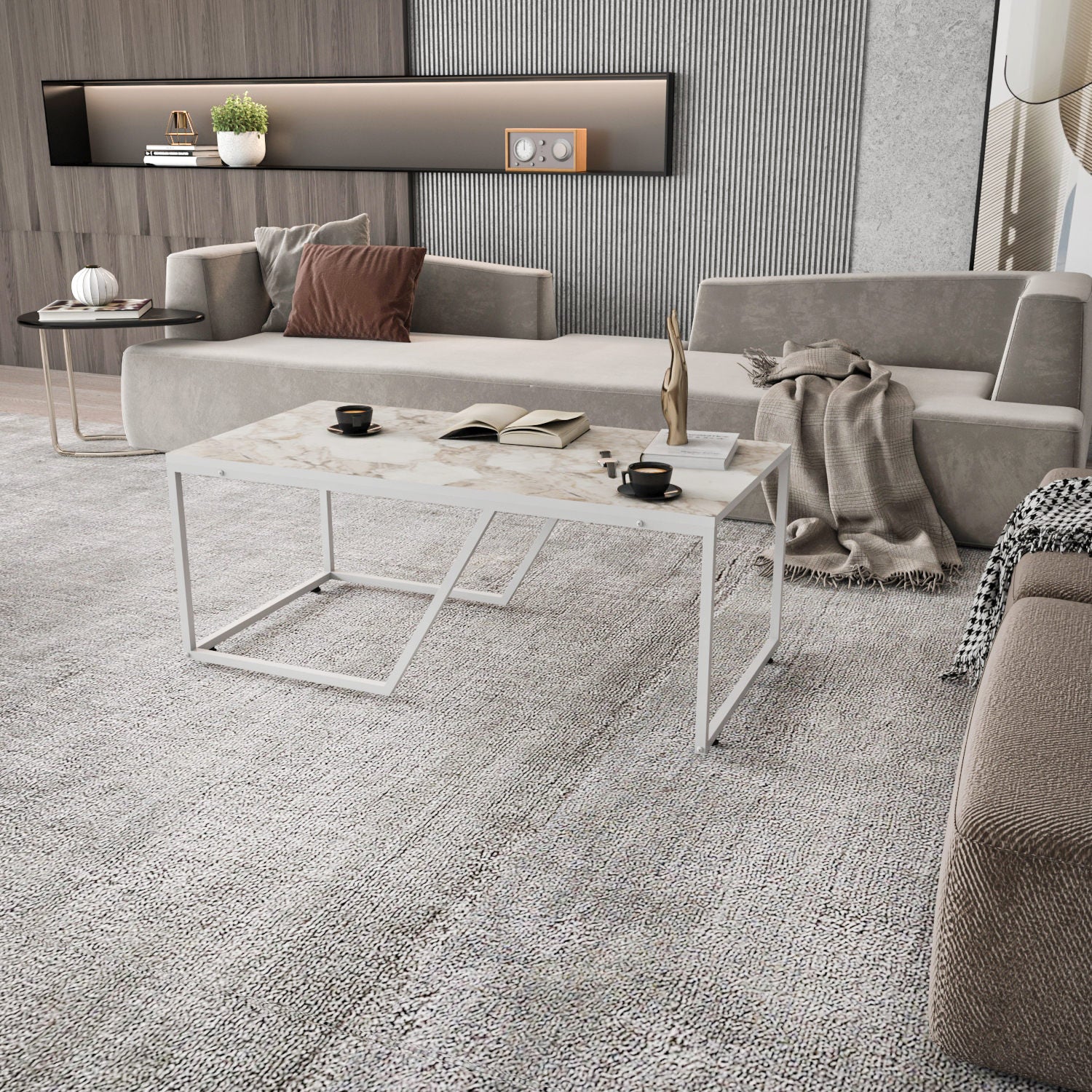 Mesa de Centro Branca Moderna, 120 x 60 x 48 cm | Painel de Partículas 100% Revestido em Melamina, 18 mm de Espessura | Design Elegante e Funcional para Espaços de Vida Contemporâneos