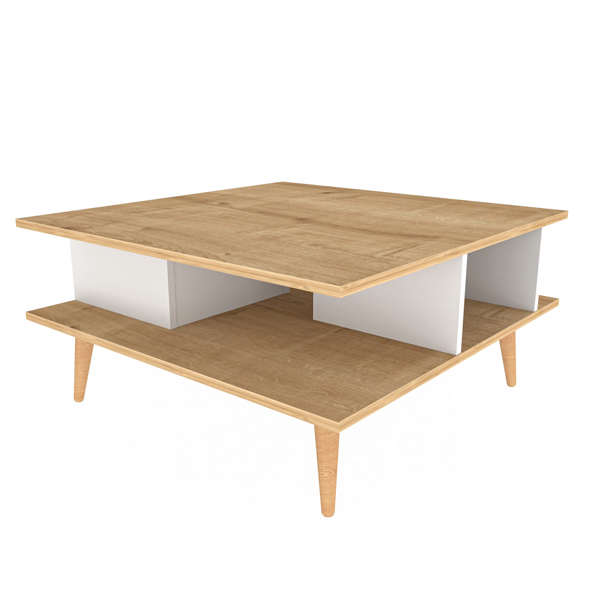 Mesa de Centro Moderna, Carvalho e Branco, 89 x 89 x 44 cm | Painel de Partículas 100% Revestido em Melamina, 18 mm de Espessura | Elegante e Funcional para Qualquer Espaço