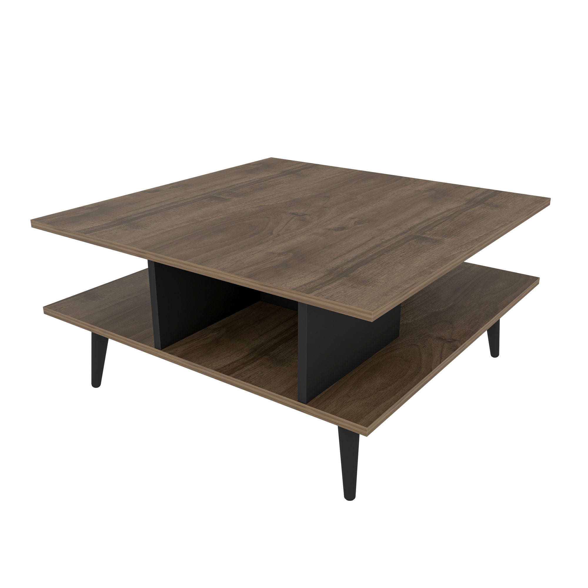 Mesa de Centro Moderna, Nogueira e Preto, 89 x 89 x 44 cm | Painel de Partículas 100% Revestido em Melamina, 18 mm de Espessura | Elegante e Funcional para Qualquer Espaço