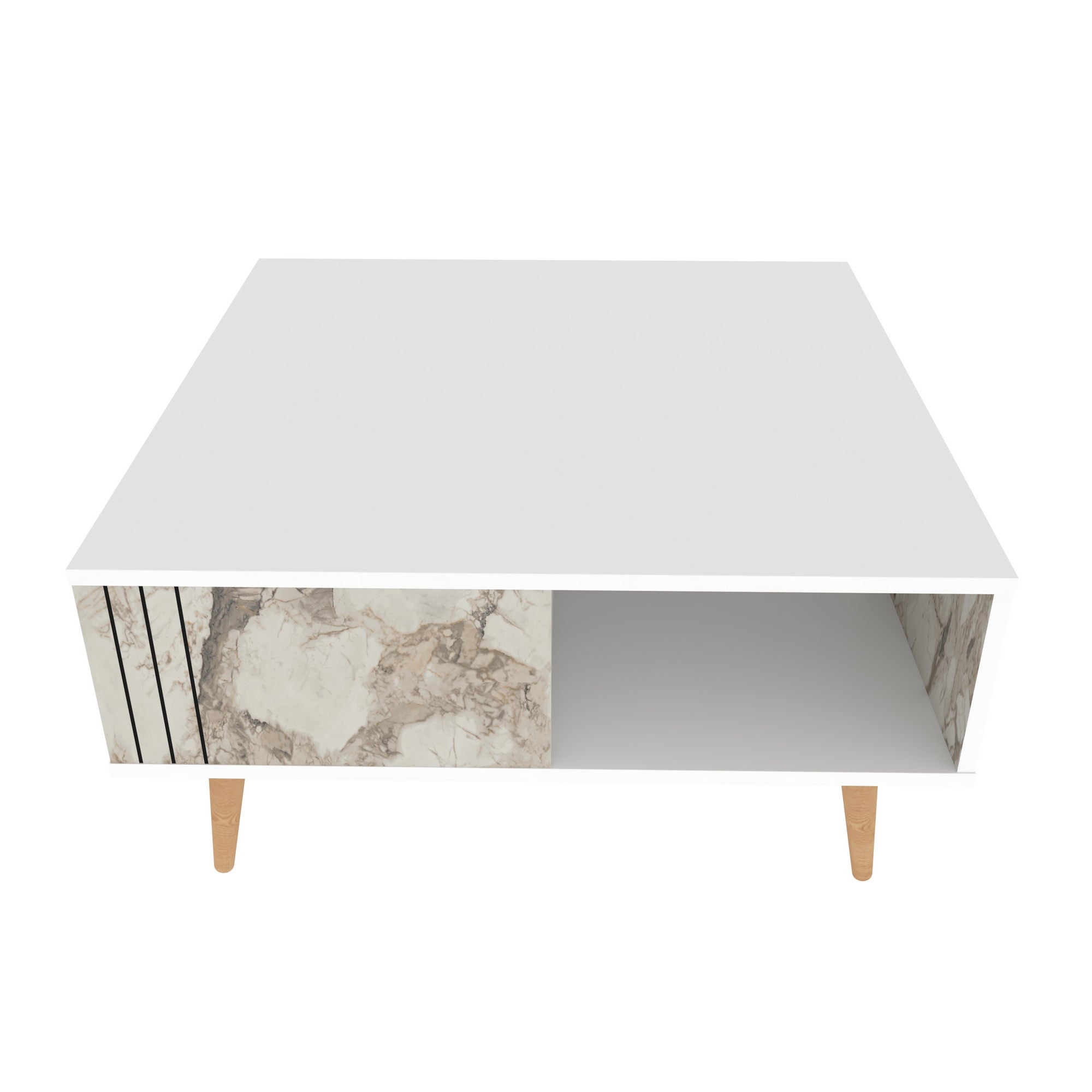 Mesa de Centro Branca Moderna, 89,6 x 89,6 x 46,5 cm | Painel de Partículas 100% Revestido em Melamina, 18 mm de Espessura | Elegante e Funcional para Qualquer Espaço