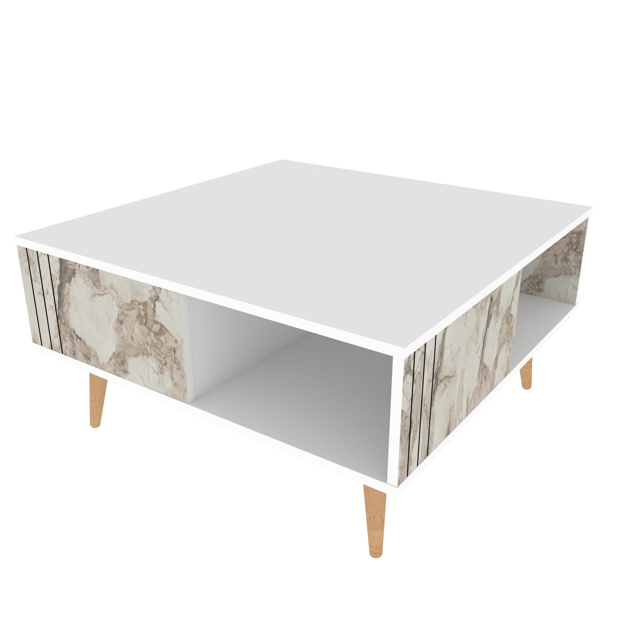 Mesa de Centro Branca Moderna, 89,6 x 89,6 x 46,5 cm | Painel de Partículas 100% Revestido em Melamina, 18 mm de Espessura | Elegante e Funcional para Qualquer Espaço