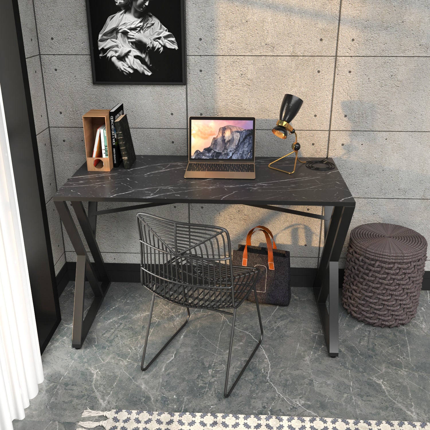 Secretária de Estudo/Escritório Preta Moderna, 120 x 60 x 75 cm | Painel de Partículas 100% Revestido em Melamina, 18 mm de Espessura | Elegante e Funcional para Uso Doméstico ou Hoteleiro