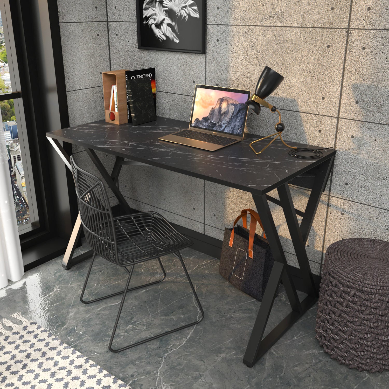 Secretária de Estudo/Escritório Preta Moderna, 120 x 60 x 75 cm | Painel de Partículas 100% Revestido em Melamina, 18 mm de Espessura | Elegante e Funcional para Uso Doméstico ou Hoteleiro