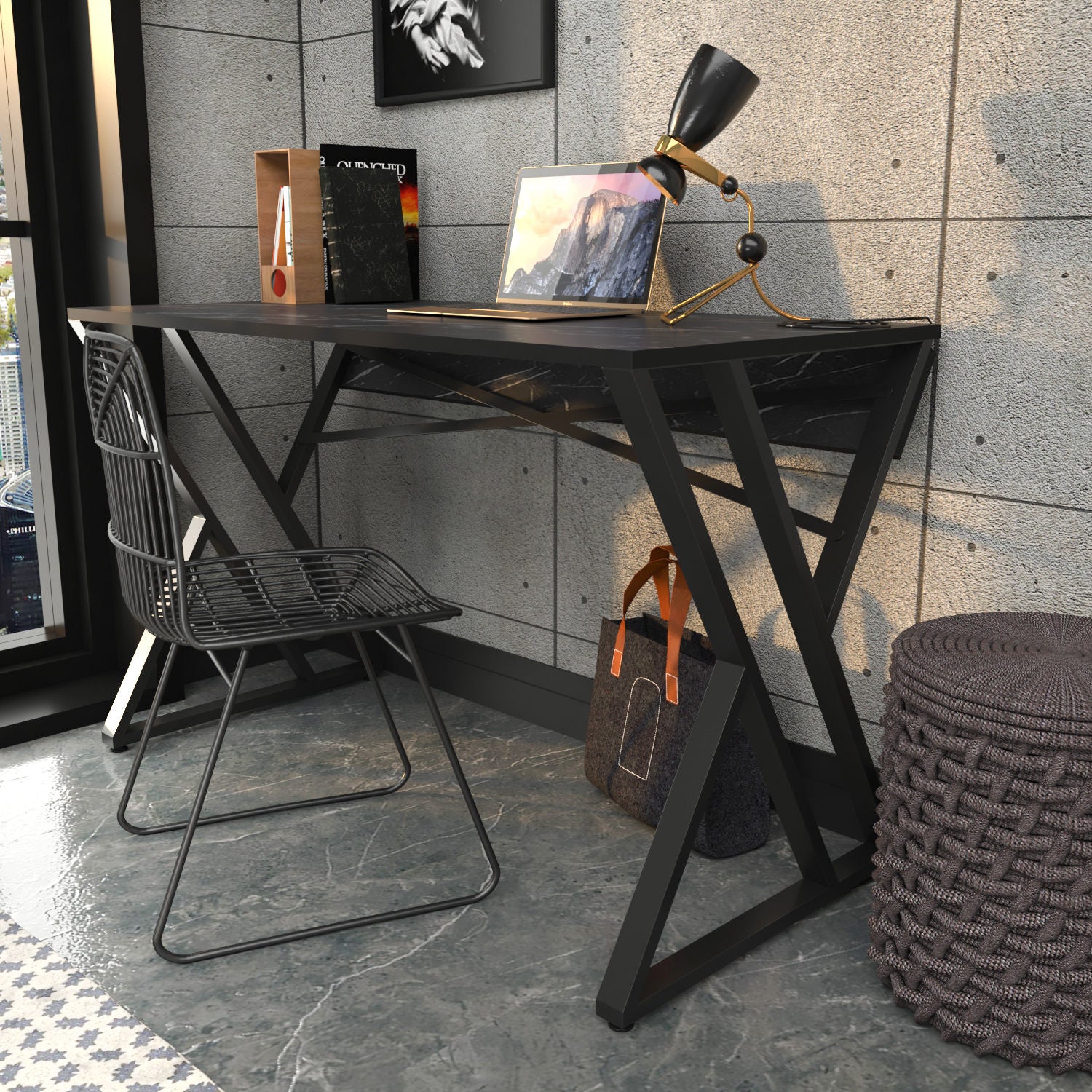 Secretária de Estudo/Escritório Preta Moderna, 120 x 60 x 75 cm | Painel de Partículas 100% Revestido em Melamina, 18 mm de Espessura | Elegante e Funcional para Uso Doméstico ou Hoteleiro