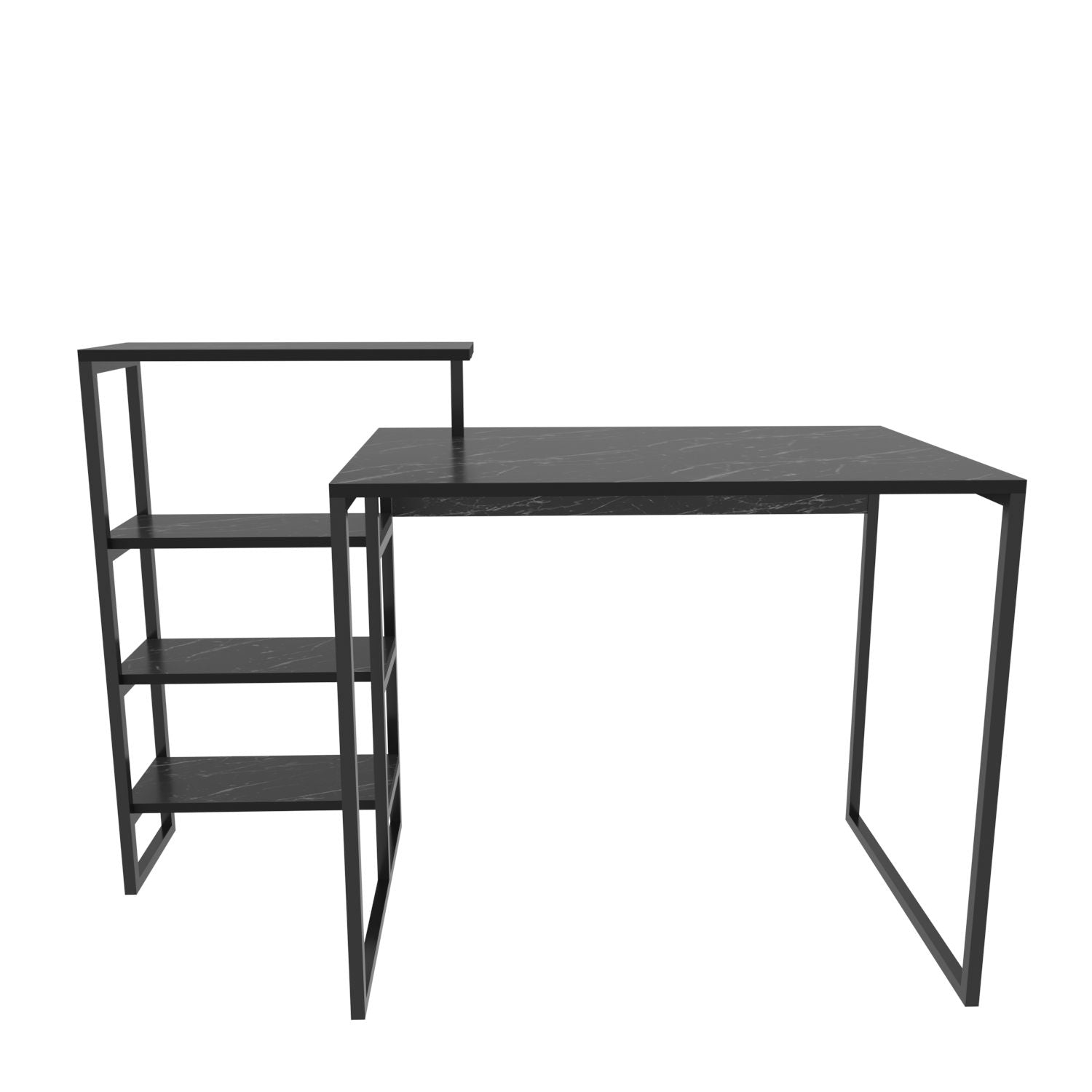Secretária de Estudo/Escritório Moderna, Preta, 133 x 60 x 76,8 cm | Painel de Partículas 100% Revestido em Melamina, 18 mm de Espessura, Estrutura de Metal Resistente | Elegante e Funcional para Escritório em Casa