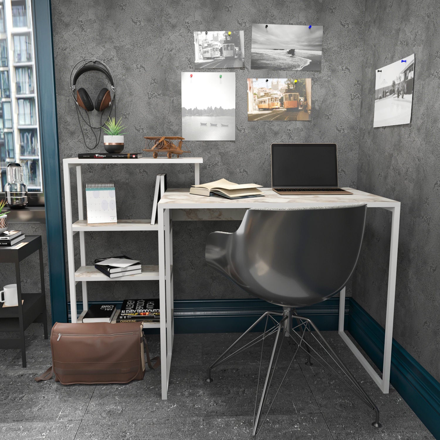 Secretária de Estudo/Escritório Moderna, Branca, 133 x 60 x 76,8 cm | Painel de Partículas 100% Revestido em Melamina, 18 mm de Espessura, Estrutura de Metal Resistente | Elegante e Funcional para Escritório em Casa