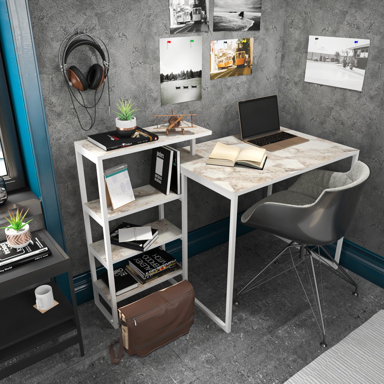 Secretária de Estudo/Escritório Moderna, Branca, 133 x 60 x 76,8 cm | Painel de Partículas 100% Revestido em Melamina, 18 mm de Espessura, Estrutura de Metal Resistente | Elegante e Funcional para Escritório em Casa