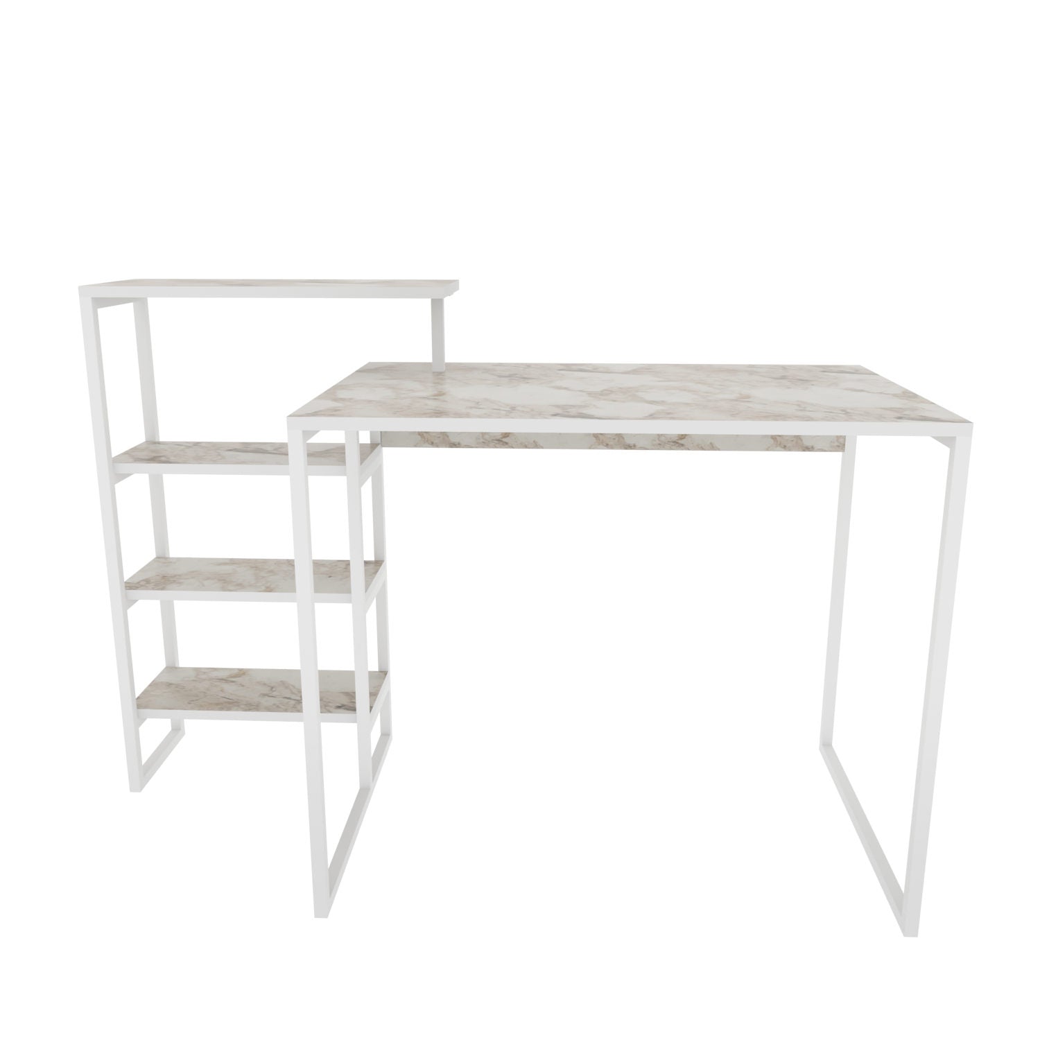 Secretária de Estudo/Escritório Moderna, Branca, 133 x 60 x 76,8 cm | Painel de Partículas 100% Revestido em Melamina, 18 mm de Espessura, Estrutura de Metal Resistente | Elegante e Funcional para Escritório em Casa