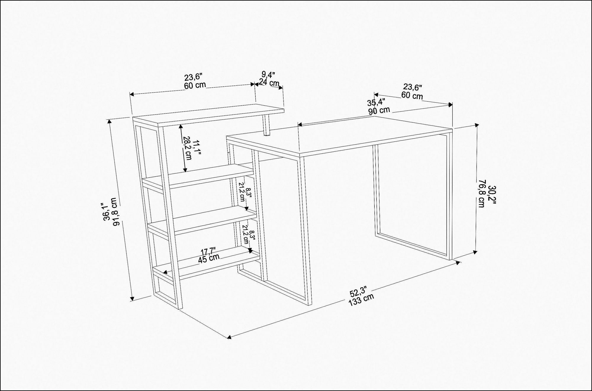 Secretária de Estudo/Escritório Moderna, Branca, 133 x 60 x 76,8 cm | Painel de Partículas 100% Revestido em Melamina, 18 mm de Espessura, Estrutura de Metal Resistente | Elegante e Funcional para Escritório em Casa