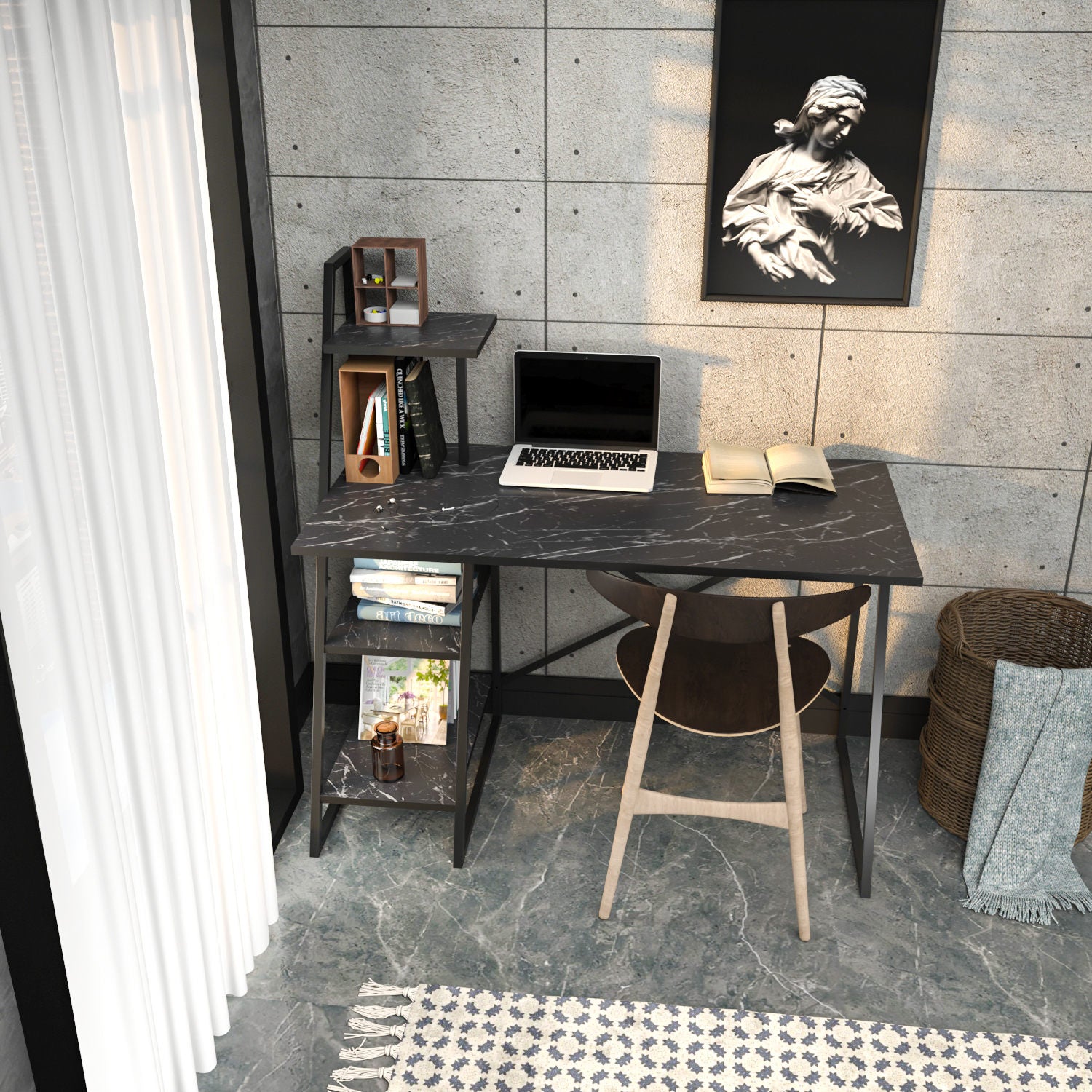 Secretária de Estudo/Escritório Moderna, Preto Antracite, 120 x 60 x 120 cm | Painel de Partículas 100% Revestido em Melamina, 18 mm de Espessura, Estrutura de Metal Resistente | Elegante e Funcional para Escritório em Casa