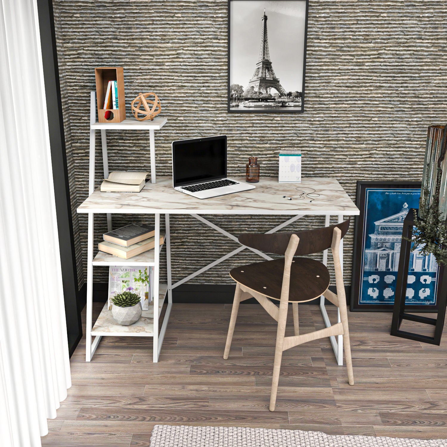 Secretária de Estudo/Escritório Moderna, Branca, 120 x 60 x 120 cm | Painel de Partículas 100% Revestido em Melamina, 18 mm de Espessura, Estrutura de Metal | Elegante e Moderna para Escritório em Casa