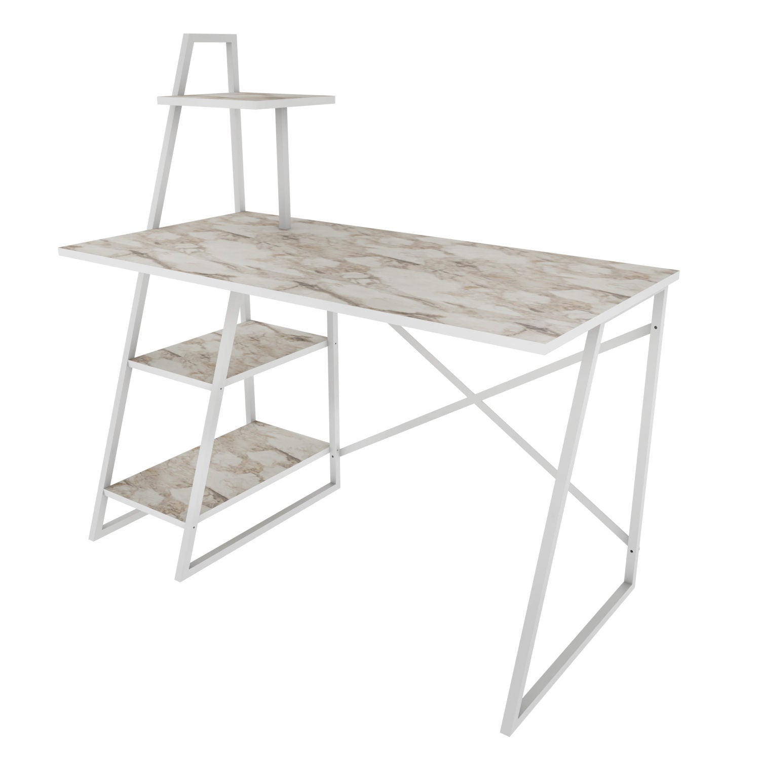 Secretária de Estudo/Escritório Moderna, Branca, 120 x 60 x 120 cm | Painel de Partículas 100% Revestido em Melamina, 18 mm de Espessura, Estrutura de Metal | Elegante e Moderna para Escritório em Casa