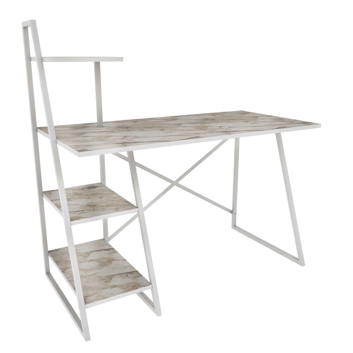 Secretária de Estudo/Escritório Moderna, Branca, 120 x 60 x 120 cm | Painel de Partículas 100% Revestido em Melamina, 18 mm de Espessura, Estrutura de Metal | Elegante e Moderna para Escritório em Casa