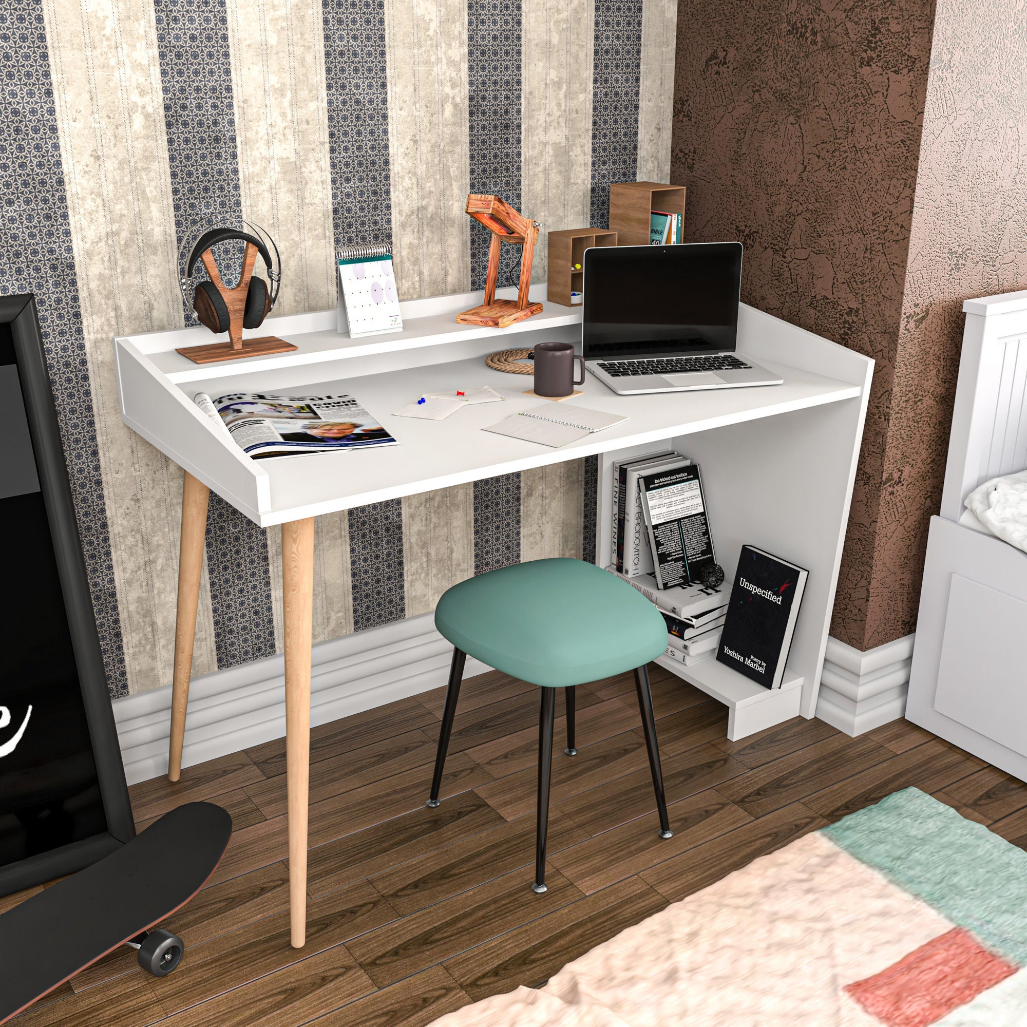 Secretária de Estudo/Escritório Moderna, Branca, 121,8 x 59 x 88,3 cm | Painel de Partículas 100% Revestido em Melamina, 18 mm de Espessura | Design Escandinavo para Casa e Escritório