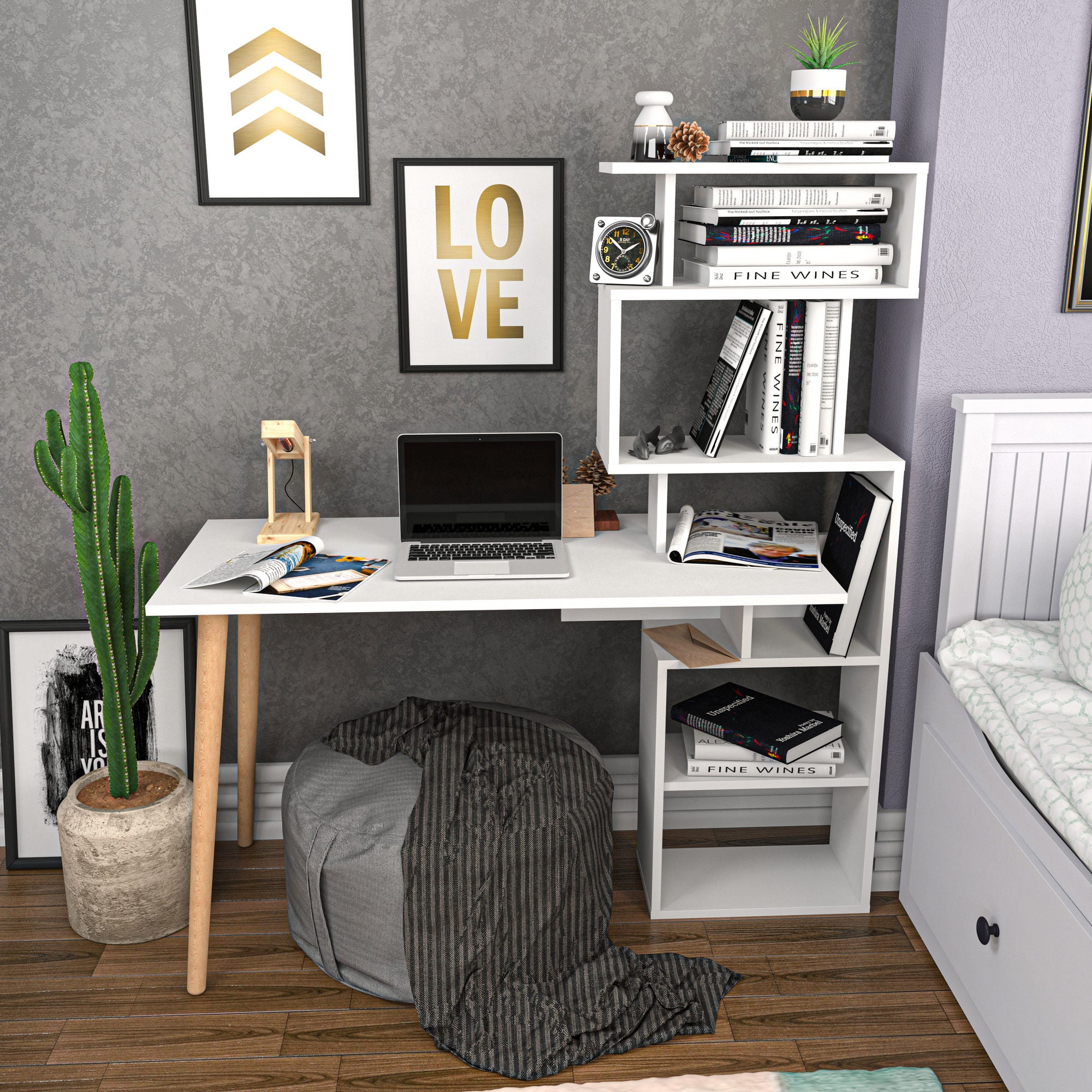 Secretária de Estudo/Escritório Moderna, Branca, 133 x 55 x 146,4 cm | Painel de Partículas 100% Revestido em Melamina, 18 mm de Espessura | Elegante e Funcional para Escritório e Estudo em Casa
