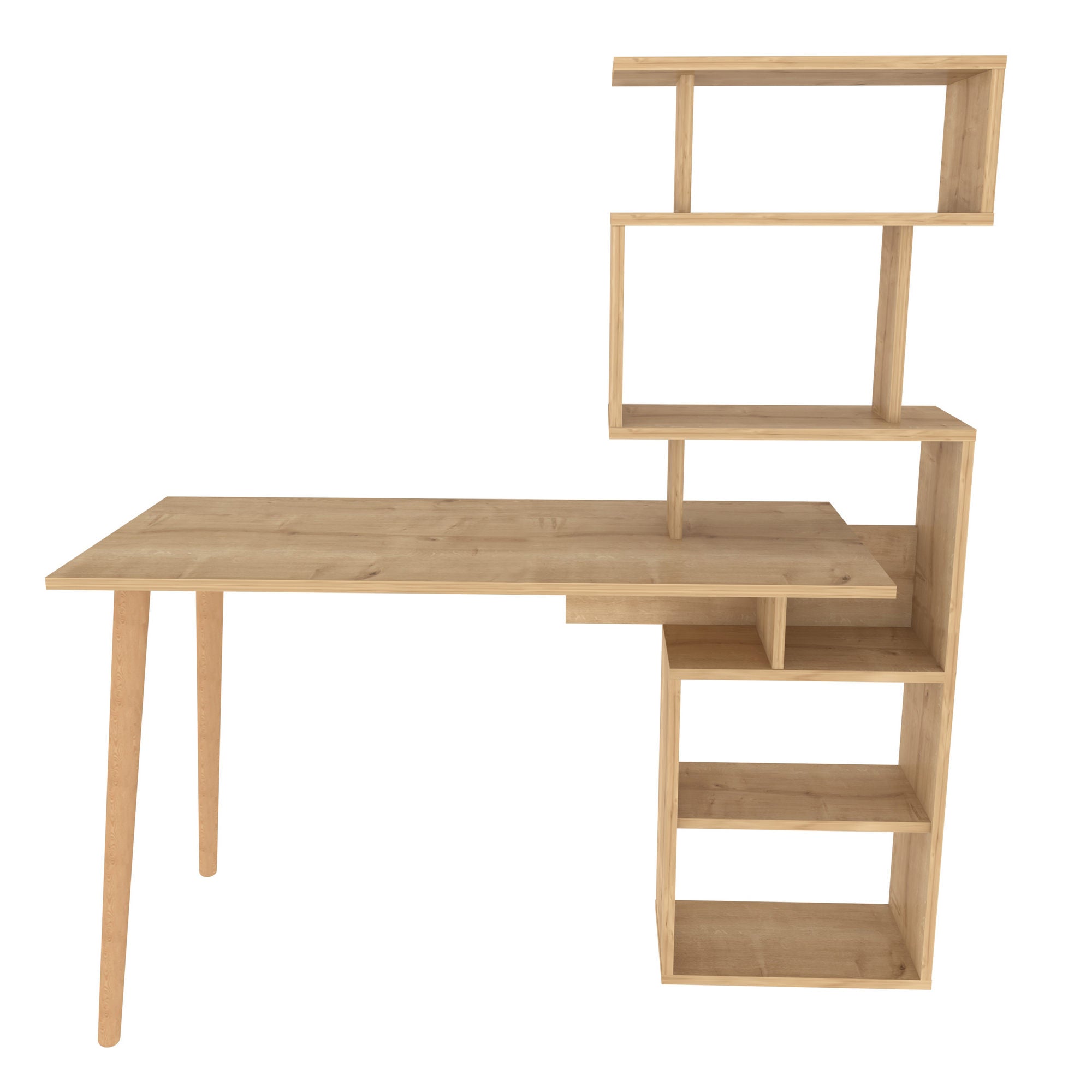 Secretária de Estudo/Escritório Escandinava Moderna, Cor Carvalho, 133 x 55 x 146,4 cm | Painel de Partículas 100% Revestido em Melamina, 18 mm de Espessura | Elegante e Funcional para Escritório em Casa