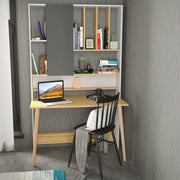 Secretária de Estudo/Escritório Moderna, Branca e Carvalho, 120 x 60 x 196,6 cm | Painel de Partículas 100% Revestido em Melamina, 18 mm de Espessura | Elegante e Funcional para Escritório em Casa