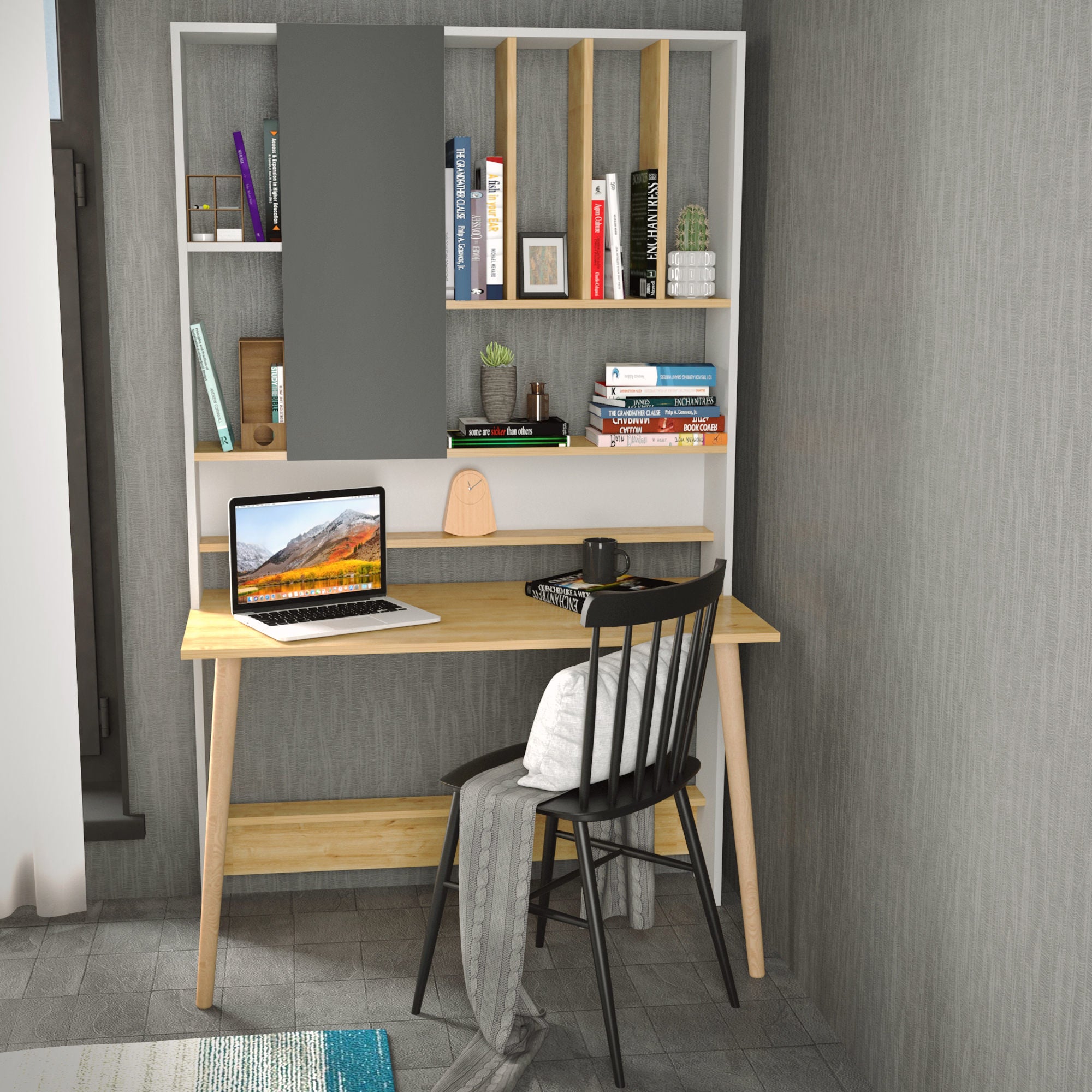 Secretária de Estudo/Escritório Moderna, Branca e Carvalho, 120 x 60 x 196,6 cm | Painel de Partículas 100% Revestido em Melamina, 18 mm de Espessura | Elegante e Funcional para Escritório em Casa