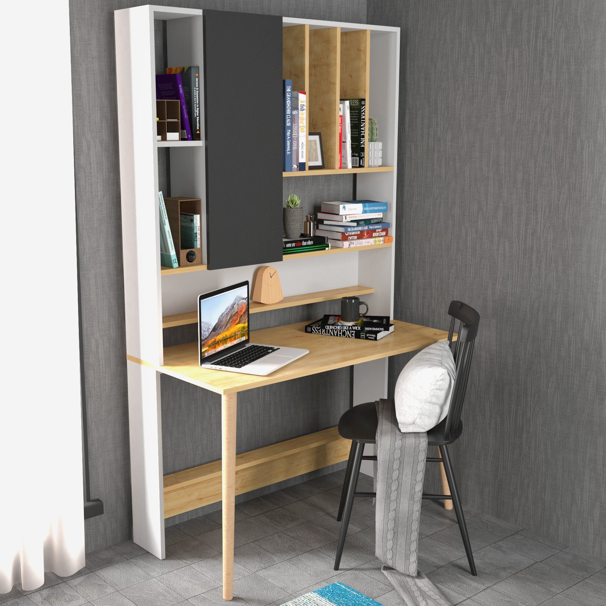 Secretária de Estudo/Escritório Moderna, Branca e Carvalho, 120 x 60 x 196,6 cm | Painel de Partículas 100% Revestido em Melamina, 18 mm de Espessura | Elegante e Funcional para Escritório em Casa