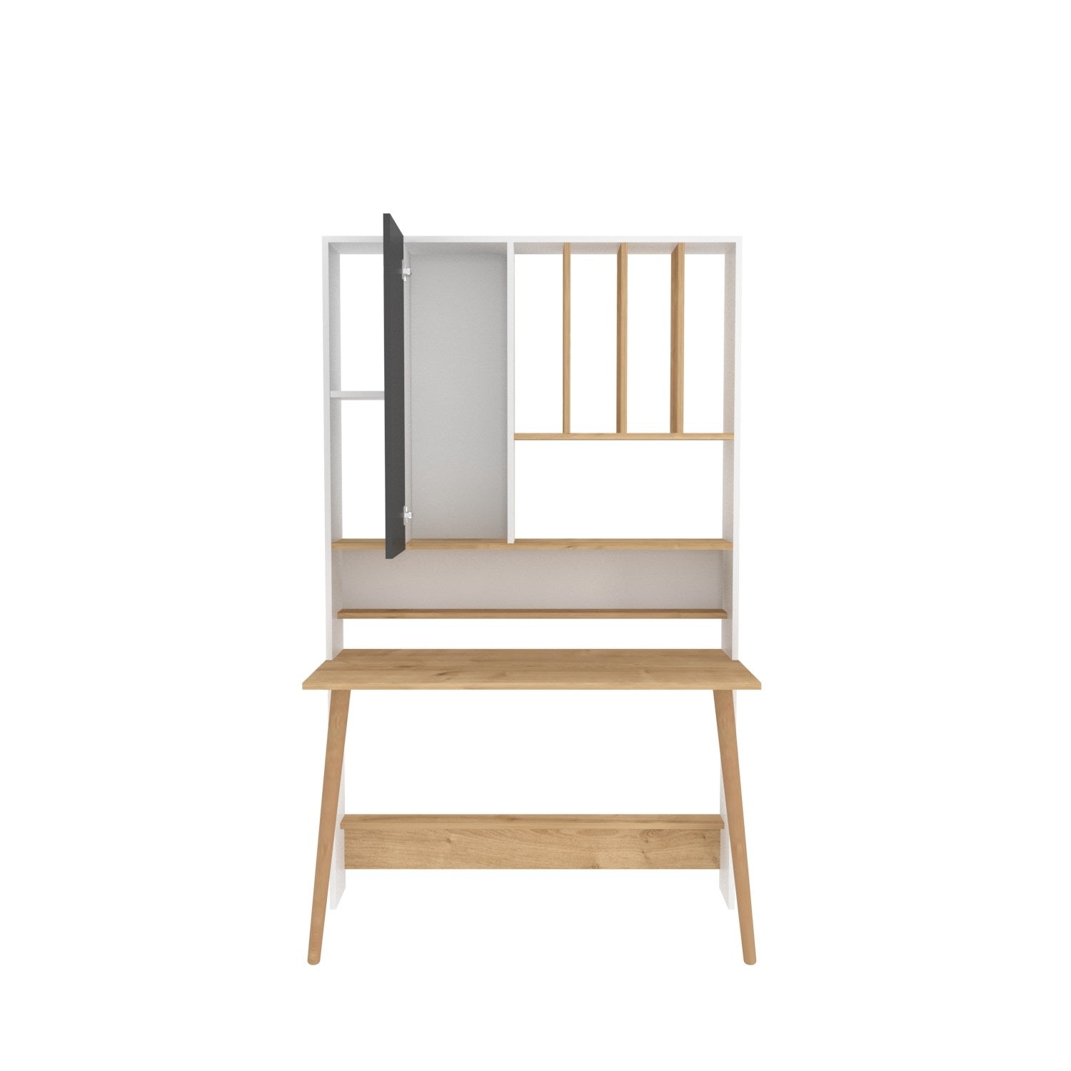 Secretária de Estudo/Escritório Moderna, Branca e Carvalho, 120 x 60 x 196,6 cm | Painel de Partículas 100% Revestido em Melamina, 18 mm de Espessura | Elegante e Funcional para Escritório em Casa