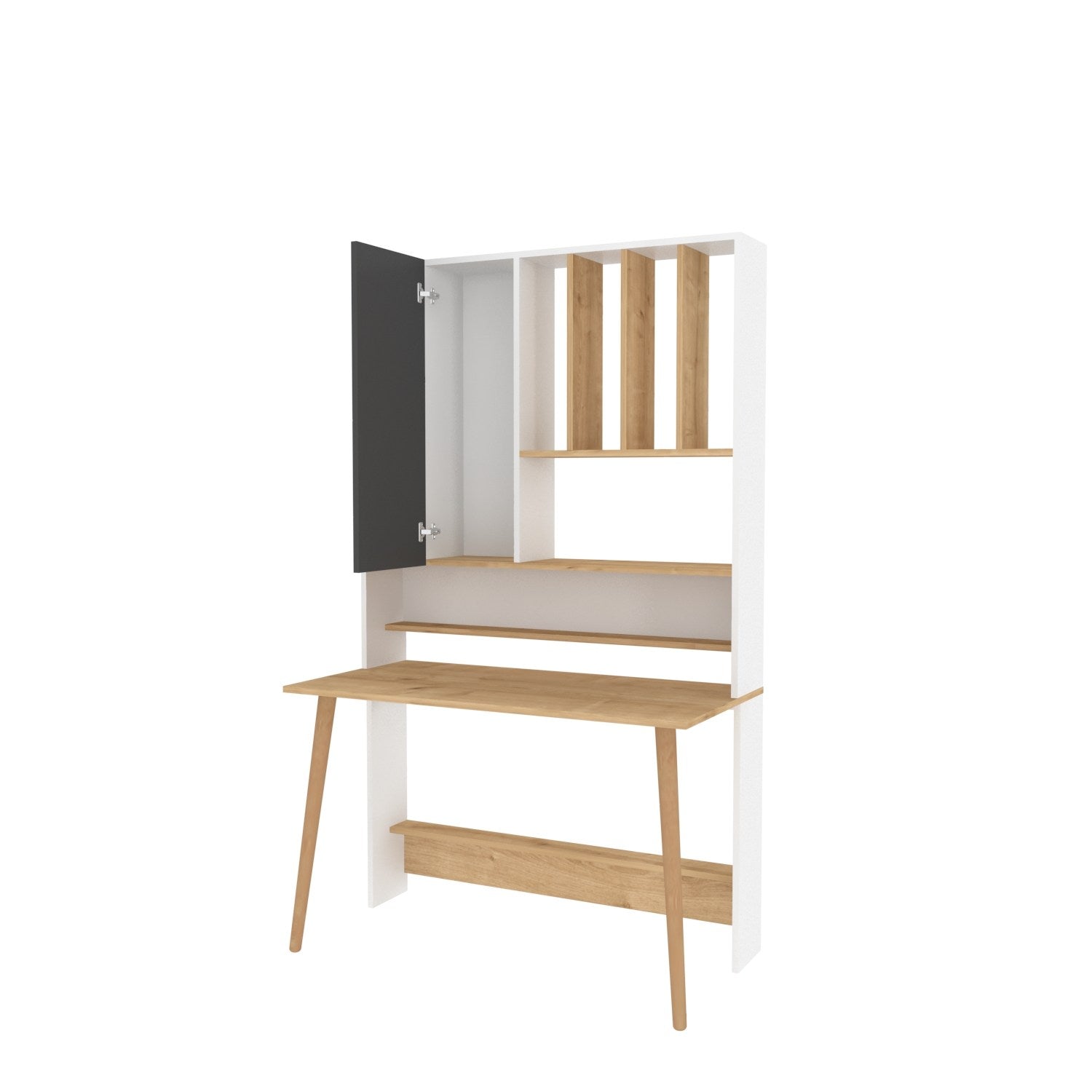 Secretária de Estudo/Escritório Moderna, Branca e Carvalho, 120 x 60 x 196,6 cm | Painel de Partículas 100% Revestido em Melamina, 18 mm de Espessura | Elegante e Funcional para Escritório em Casa