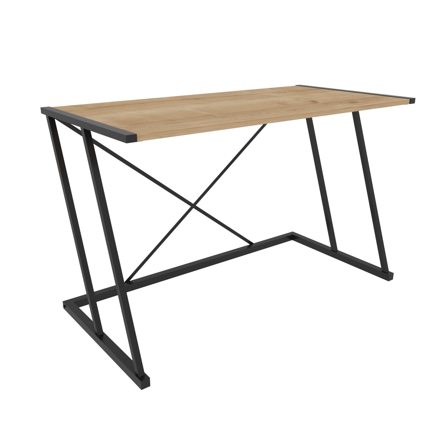 Secretária de Estudo/Escritório Moderna, Preta e Carvalho, 114 x 60 x 75 cm | Painel de Partículas 100% Revestido em Melamina, 18 mm de Espessura, Estrutura de Metal Resistente | Ideal para Casa e Escritório