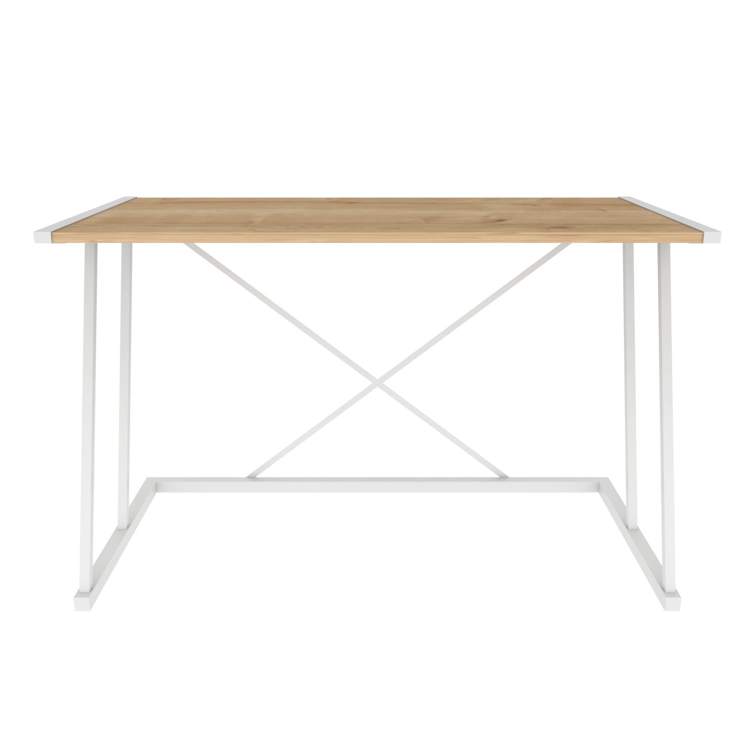 Secretária de Estudo/Escritório Moderna, Branca e Carvalho, 114 x 60 x 75 cm | Painel de Partículas 100% Revestido em Melamina, 18 mm de Espessura, Estrutura de Metal Resistente | Ideal para Uso Residencial e Hoteleiro