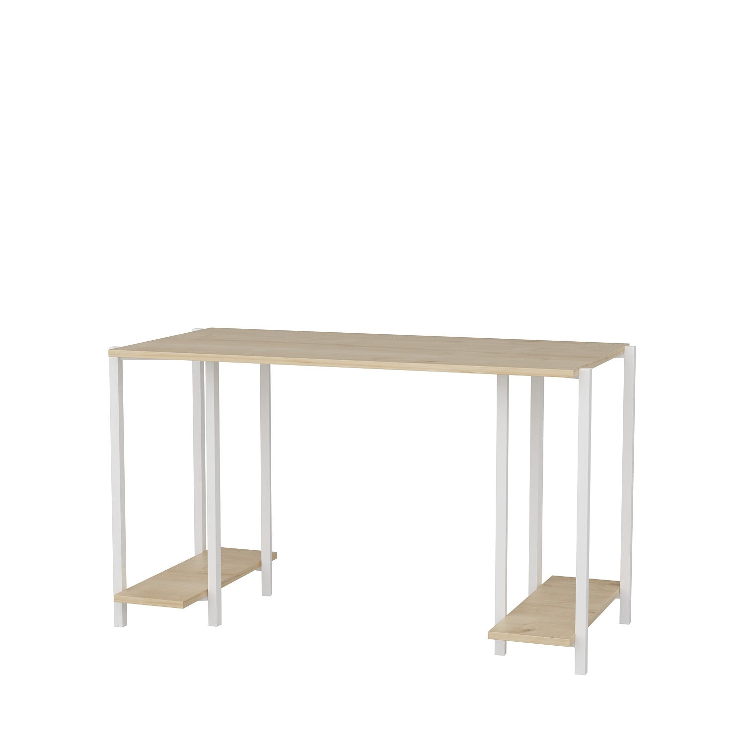 Secretária de Estudo/Escritório Moderna, Branca e Carvalho, 125,2 x 60 x 73,8 cm | Painel de Partículas 100% Revestido em Melamina, 18 mm de Espessura | Design Escandinavo Elegante para Casa e Escritório
