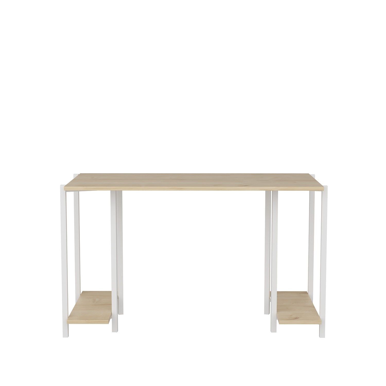 Secretária de Estudo/Escritório Moderna, Branca e Carvalho, 125,2 x 60 x 73,8 cm | Painel de Partículas 100% Revestido em Melamina, 18 mm de Espessura | Design Escandinavo Elegante para Casa e Escritório
