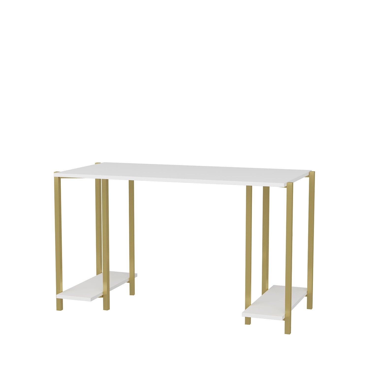 Secretária de Estudo/Escritório Moderna, Dourada e Branca, 125,2 x 60 x 73,8 cm | Painel de Partículas 100% Revestido em Melamina, 18 mm de Espessura | Design Elegante para Casa e Escritório