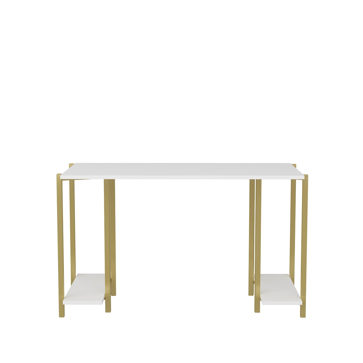 Secretária de Estudo/Escritório Moderna, Dourada e Branca, 125,2 x 60 x 73,8 cm | Painel de Partículas 100% Revestido em Melamina, 18 mm de Espessura | Design Elegante para Casa e Escritório