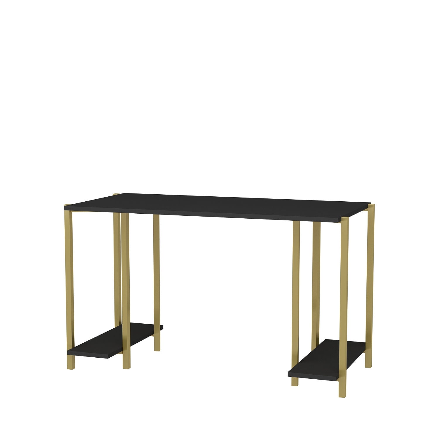Secretária de Estudo/Escritório Moderna, Dourado e Antracite, 125,2 x 60 x 73,8 cm | Painel de Partículas 100% Revestido em Melamina, 18 mm de Espessura | Design Glamouroso para Casa e Escritório
