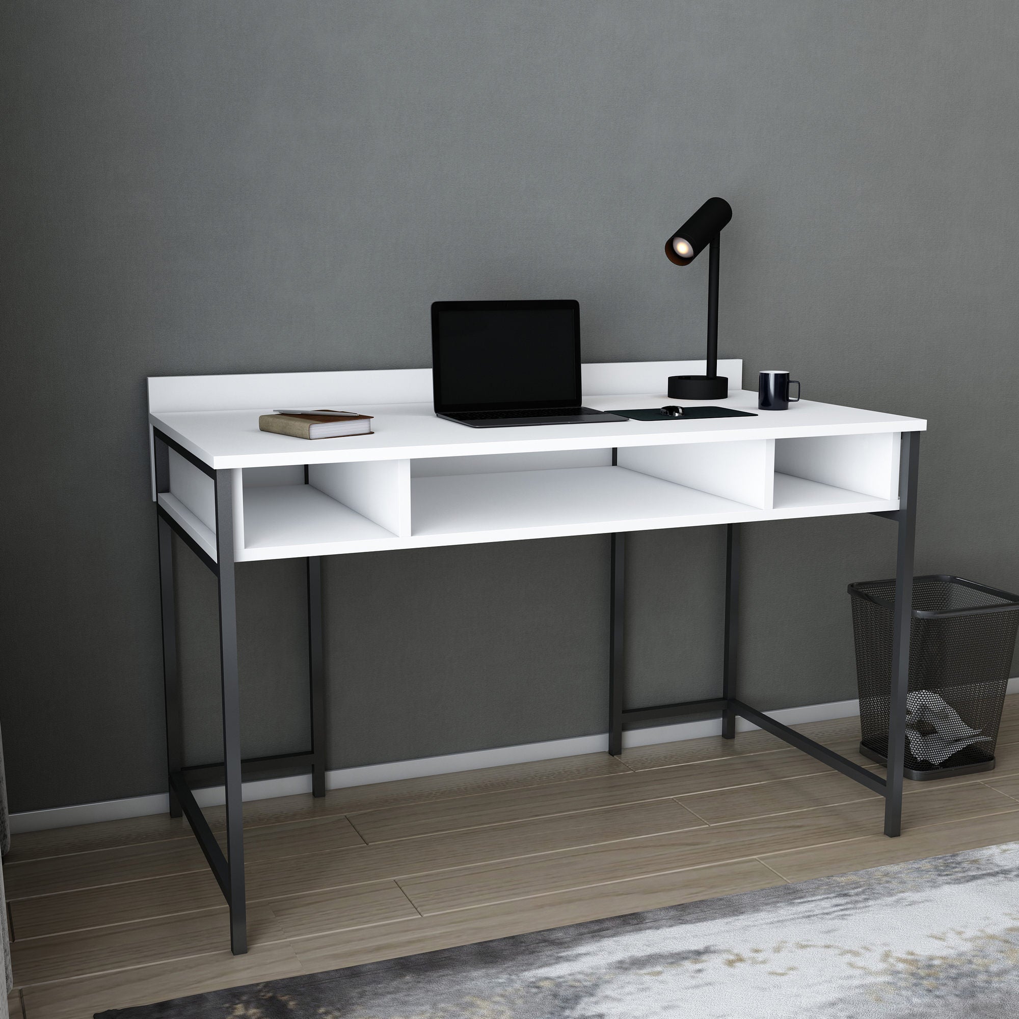 Secretária de Estudo/Escritório Moderna, Preta e Branca, 120 x 60 x 74,8 cm | Painel de Partículas 100% Revestido em Melamina, 18 mm de Espessura | Elegante e Funcional para Uso Doméstico ou Hoteleiro