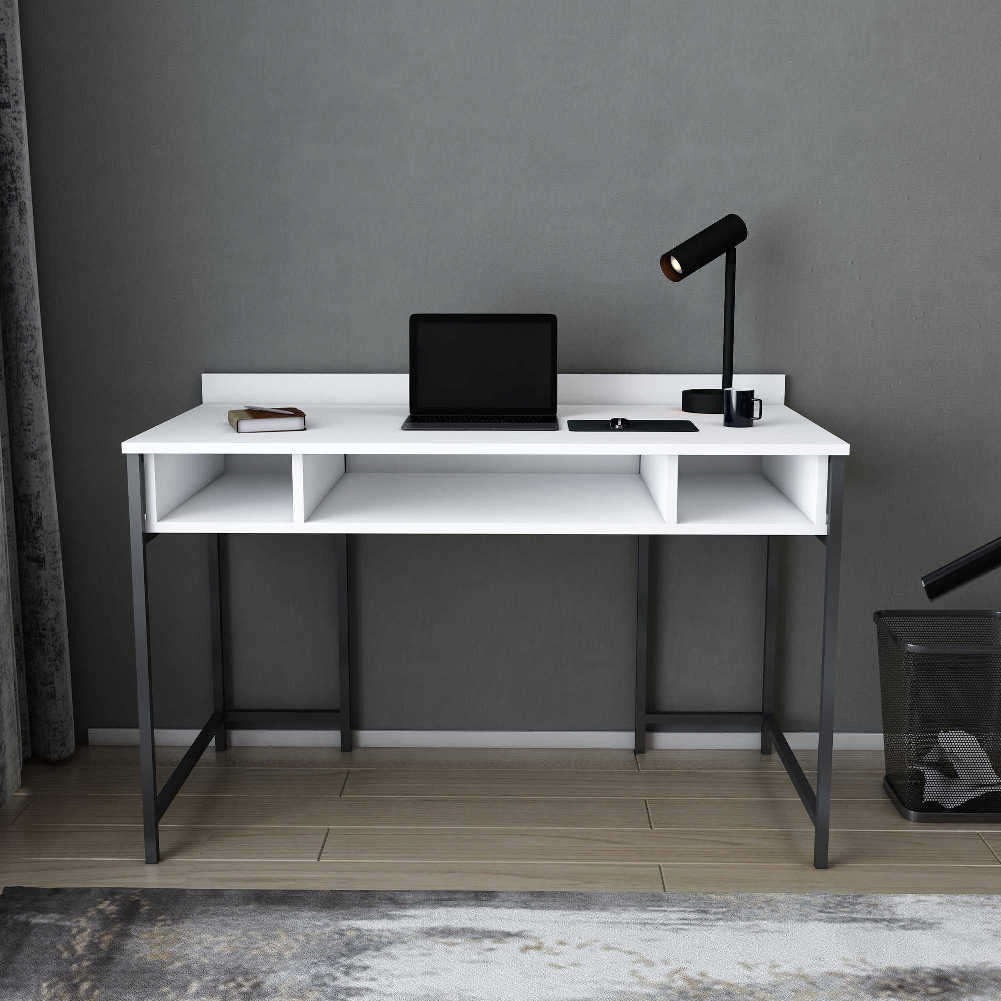 Secretária de Estudo/Escritório Moderna, Preta e Branca, 120 x 60 x 74,8 cm | Painel de Partículas 100% Revestido em Melamina, 18 mm de Espessura | Elegante e Funcional para Uso Doméstico ou Hoteleiro