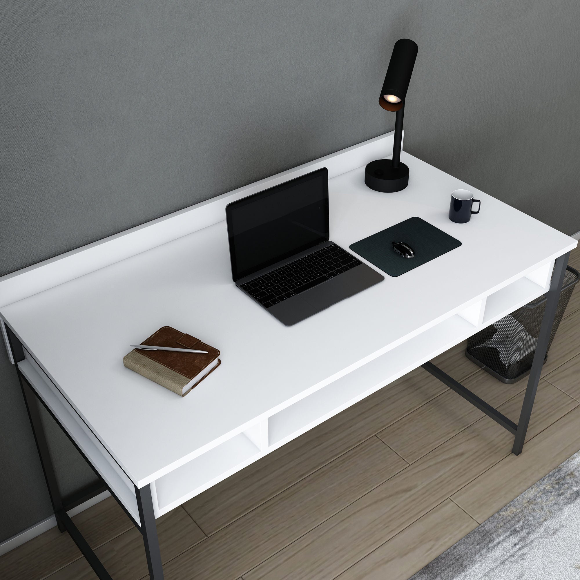 Secretária de Estudo/Escritório Moderna, Preta e Branca, 120 x 60 x 74,8 cm | Painel de Partículas 100% Revestido em Melamina, 18 mm de Espessura | Elegante e Funcional para Uso Doméstico ou Hoteleiro