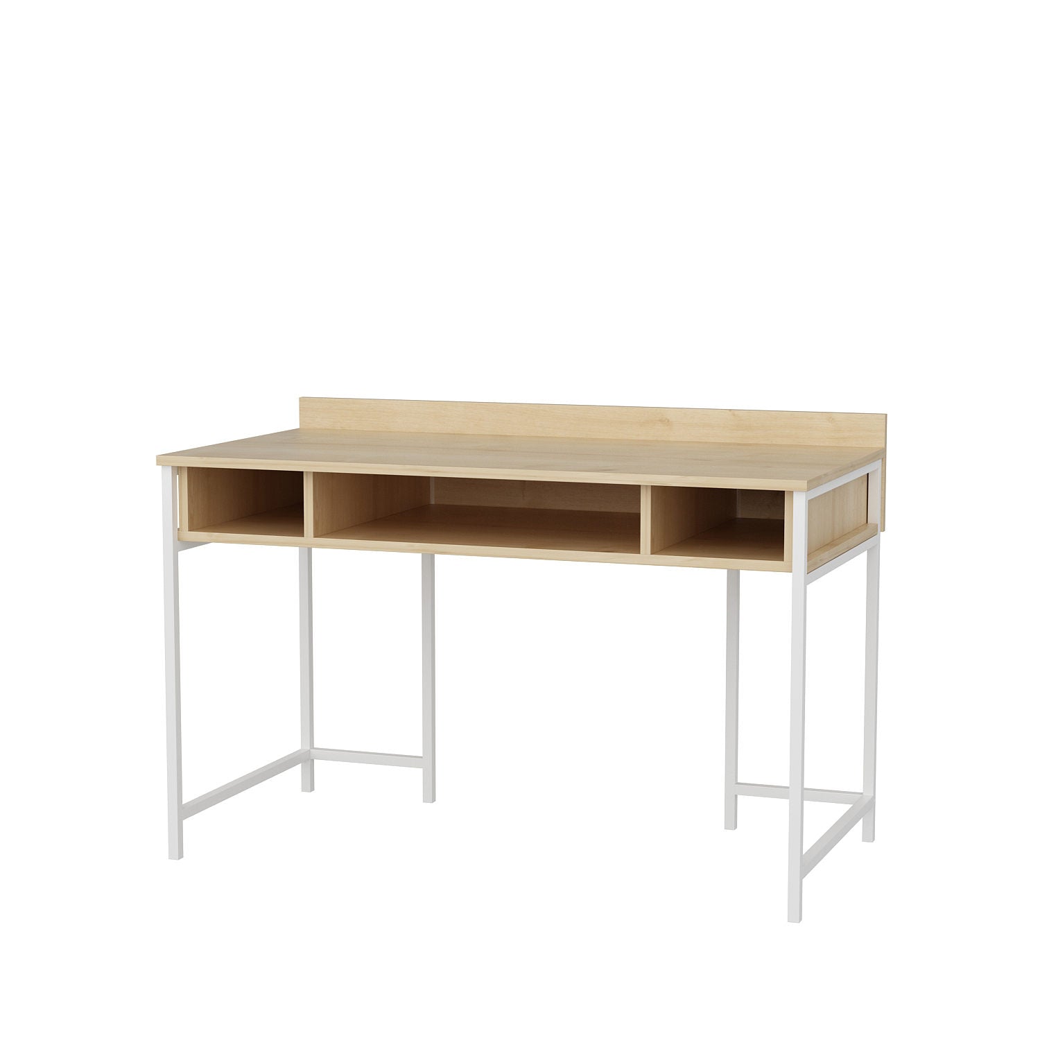 Secretária de Estudo/Escritório Moderna, Branca e Carvalho, 120 x 60 x 74,8 cm | Painel de Partículas 100% Revestido em Melamina, 18 mm de Espessura | Elegante e Funcional para Uso Doméstico ou Hoteleiro