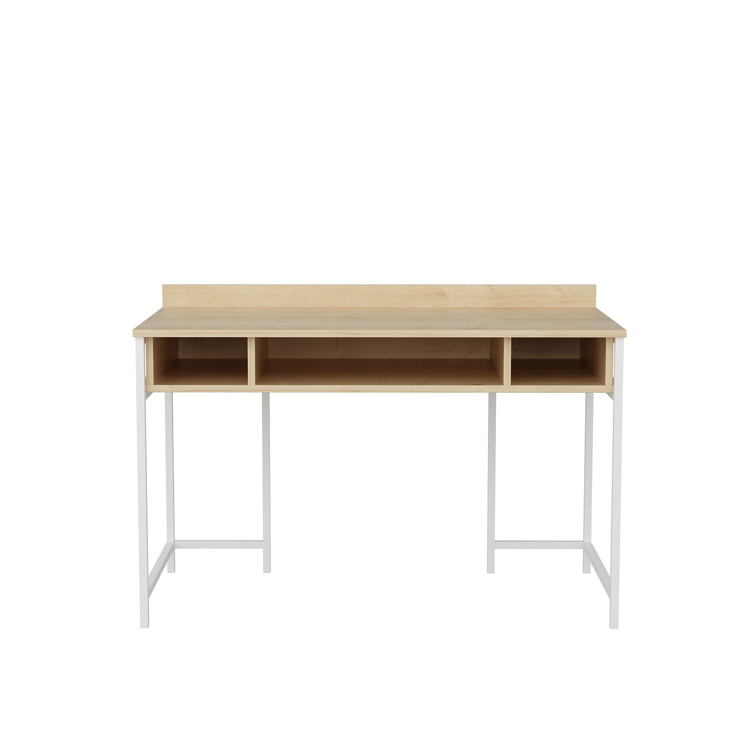 Secretária de Estudo/Escritório Moderna, Branca e Carvalho, 120 x 60 x 74,8 cm | Painel de Partículas 100% Revestido em Melamina, 18 mm de Espessura | Elegante e Funcional para Uso Doméstico ou Hoteleiro