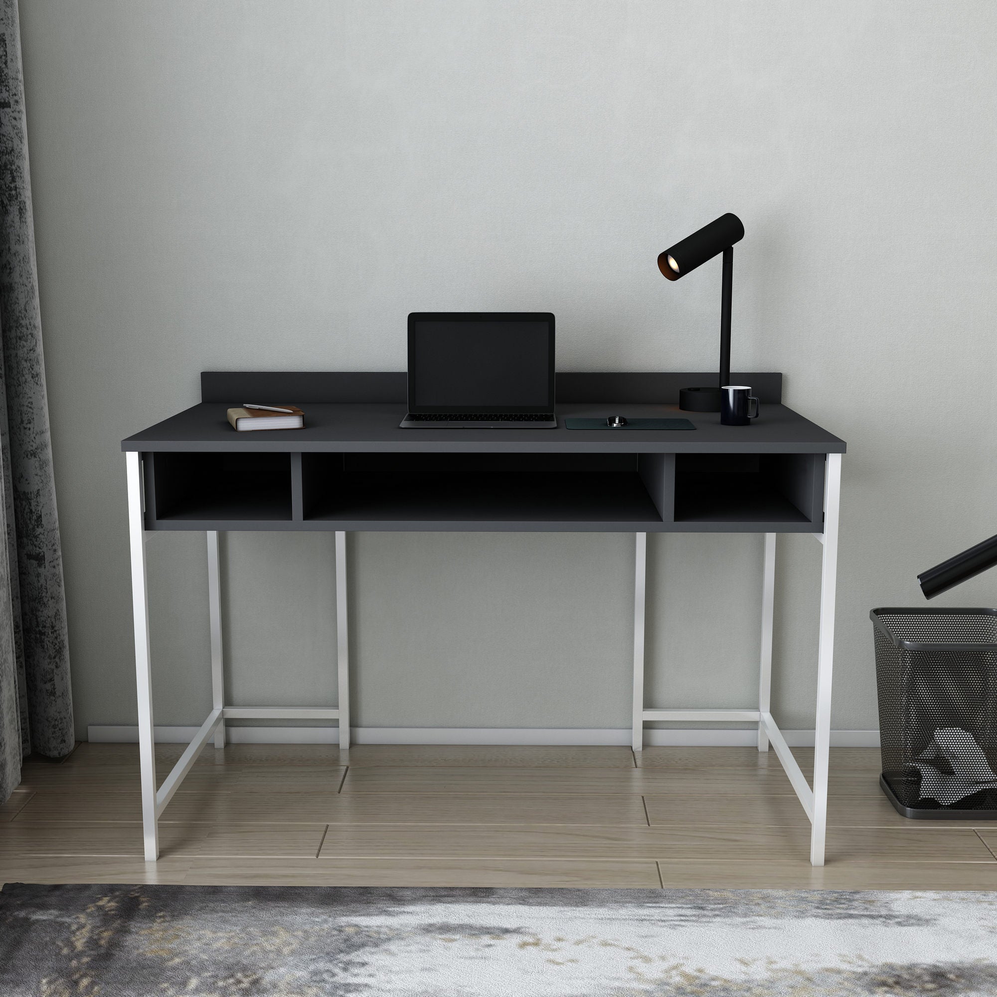 Secretária de Estudo/Escritório Moderna, Branca e Antracite, 120 x 60 x 74,8 cm | Painel de Partículas 100% Revestido em Melamina, 18 mm de Espessura | Elegante e Funcional para Casa ou Hotel