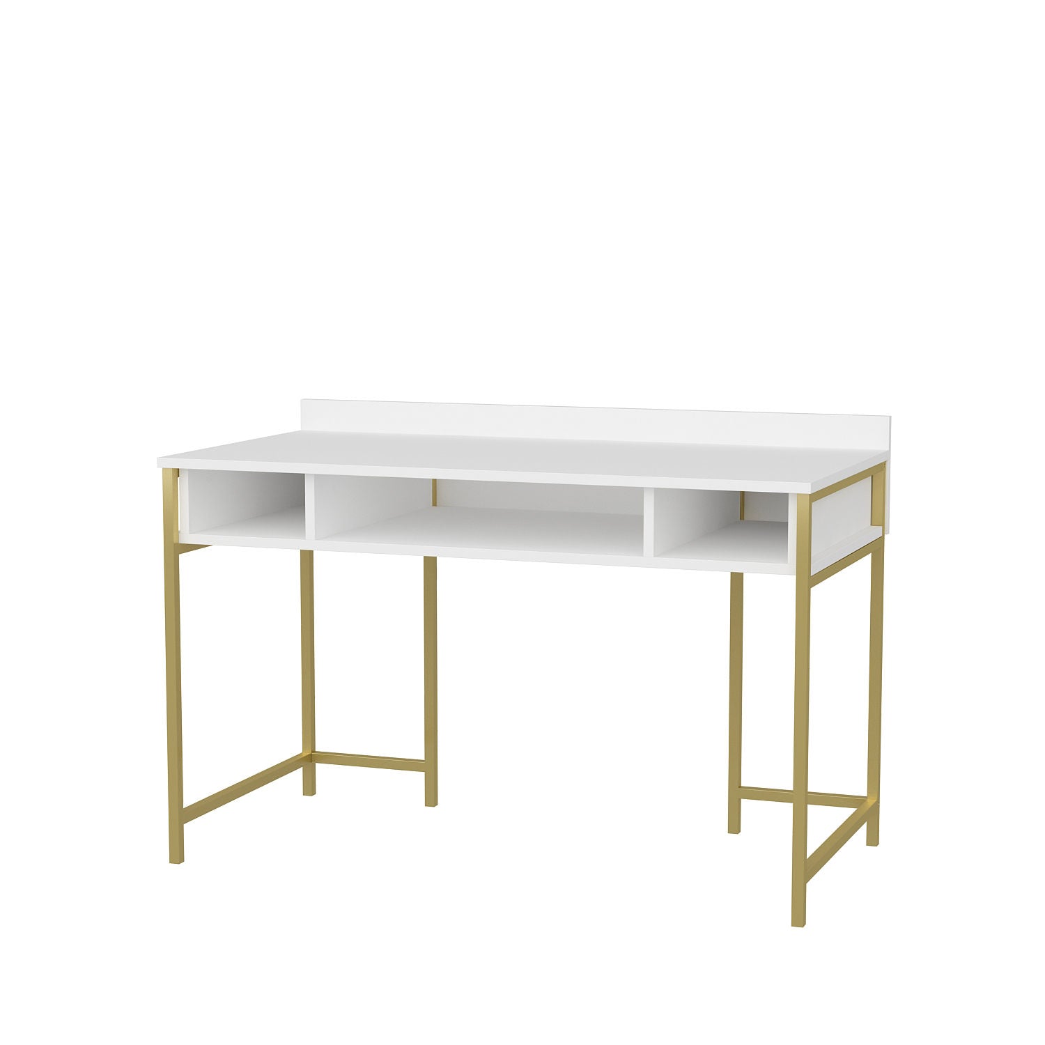 Secretária de Estudo/Escritório Moderna, Dourada e Branca, 120 x 60 x 74,8 cm | Painel de Partículas 100% Revestido em Melamina, 18 mm de Espessura | Design Glamouroso para Casa e Escritório