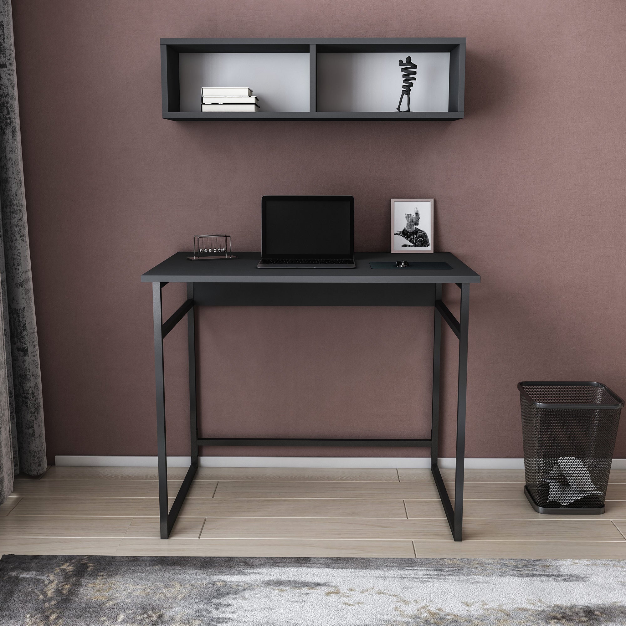 Secretária de Estudo/Escritório Moderna, Preta e Antracite, 90 x 60 x 75 cm | Painel de Partículas 100% Revestido em Melamina, 18 mm de Espessura | Elegante e Funcional para Casa ou Escritório