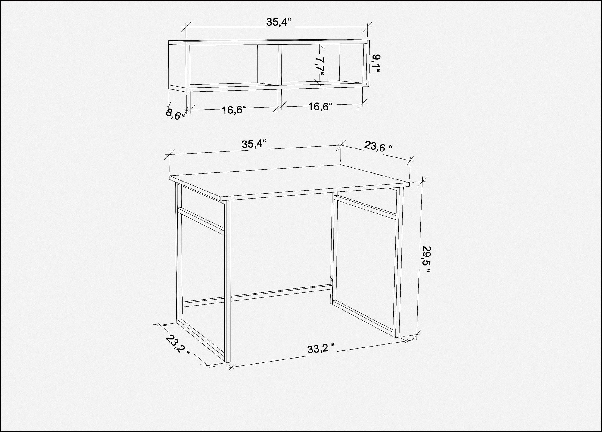 Secretária de Estudo/Escritório Moderna, Branca e Antracite, 90 x 60 x 75 cm | Painel de Partículas 100% Revestido em Melamina, 18 mm de Espessura | Elegante e Funcional para Uso Doméstico ou Hoteleiro