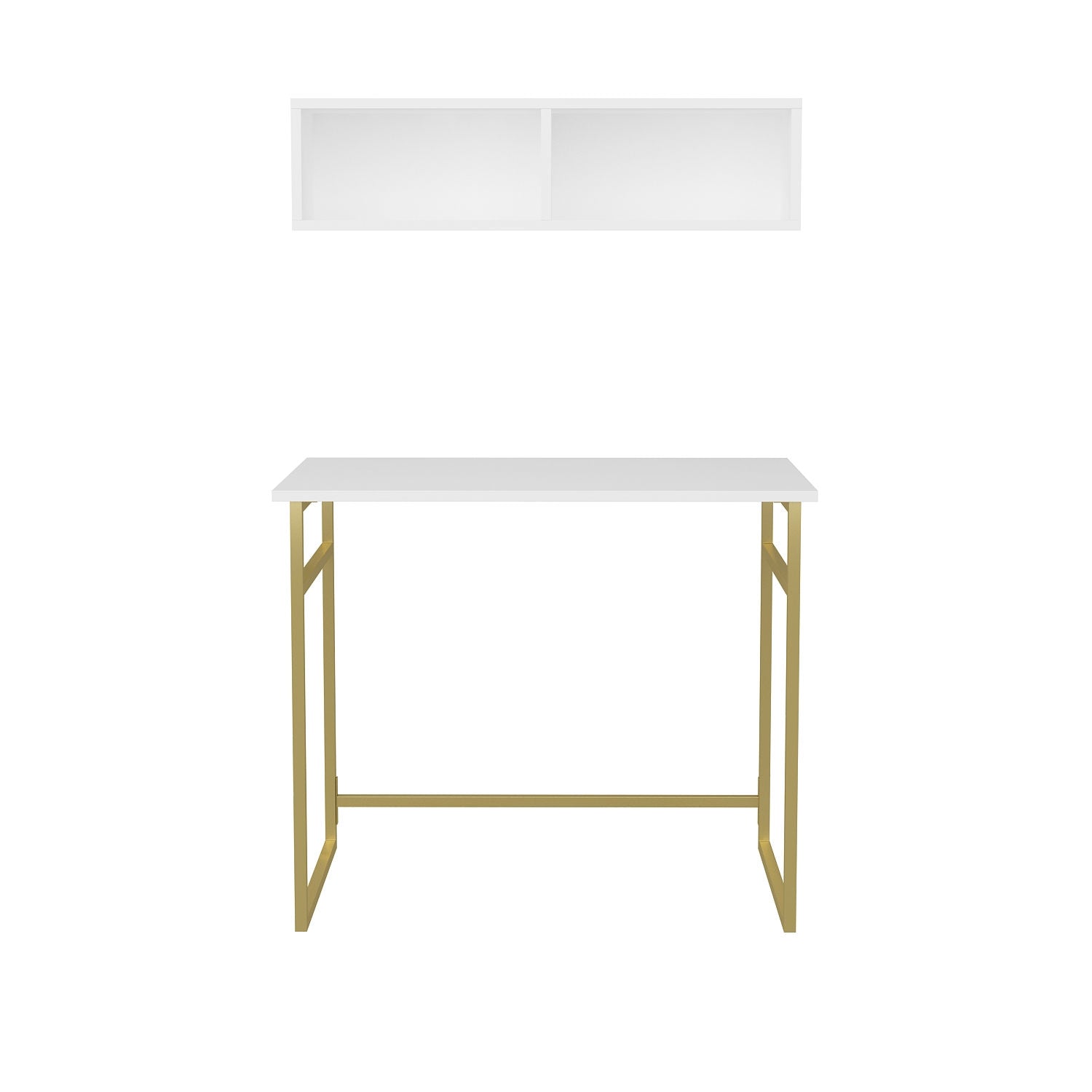 Secretária de Estudo/Escritório Moderna, Dourada e Branca, 90 x 60 x 75 cm | Painel de Partículas 100% Revestido em Melamina, 18 mm de Espessura | Design Glamouroso para Casa e Escritório