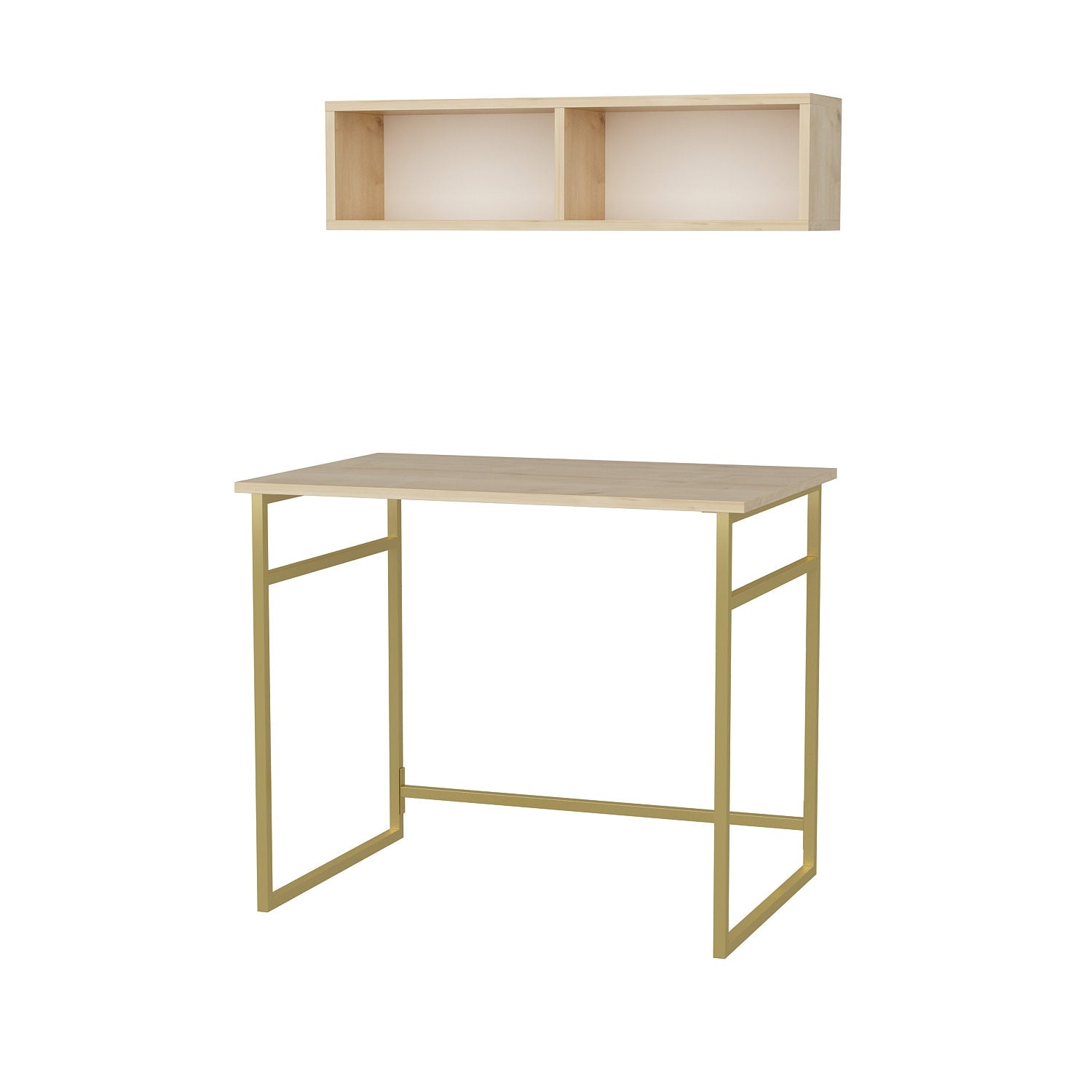 Secretária de Estudo/Escritório Moderna, Dourado e Carvalho, 90 x 60 x 75 cm | Painel de Partículas 100% Revestido em Melamina, 18 mm de Espessura | Elegante e Funcional para Escritórios em Casa e Espaços Glamourosos