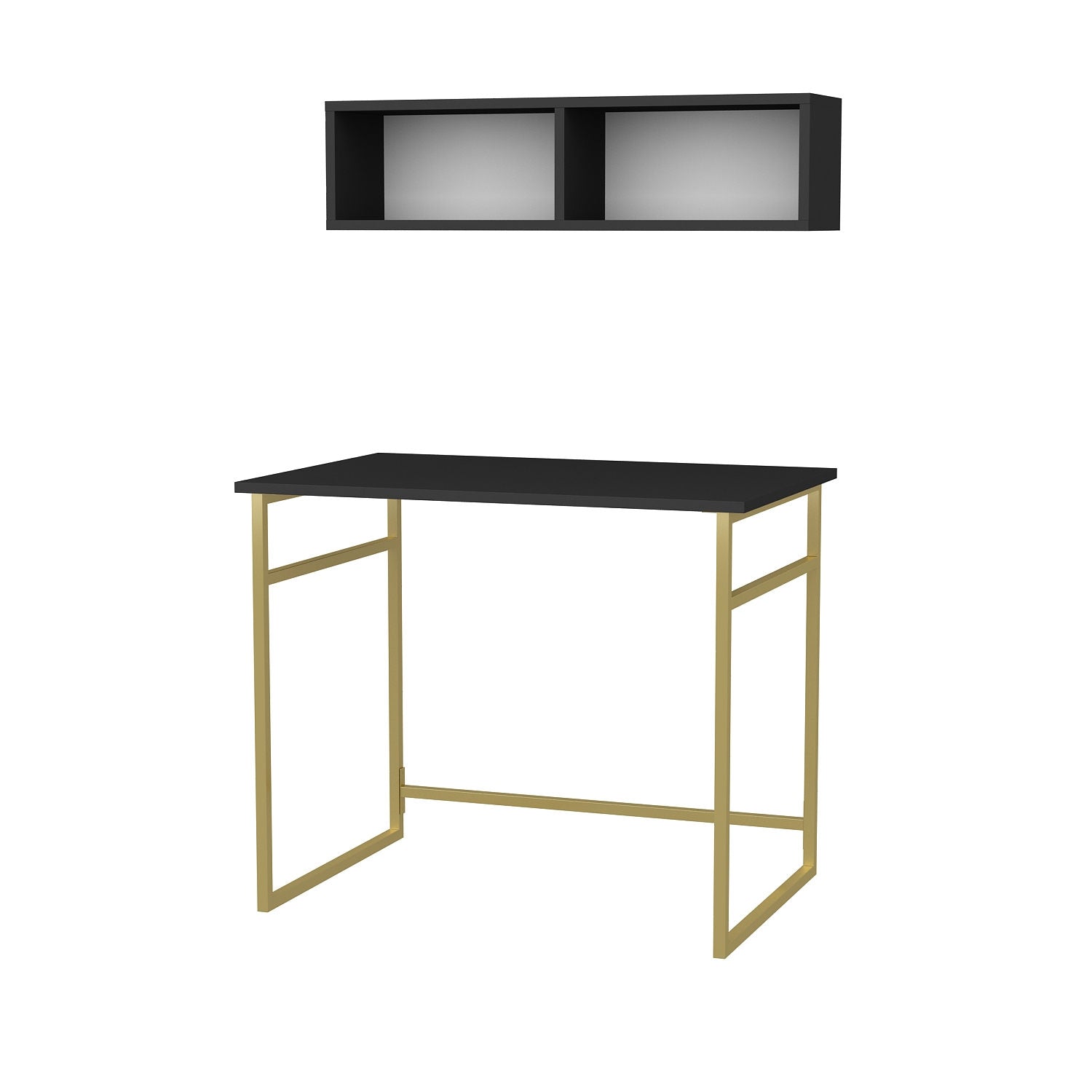 Secretária de Estudo/Escritório Moderna, Dourado e Antracite, 90 x 60 x 75 cm | Painel de Partículas 100% Revestido em Melamina, 18 mm de Espessura | Design Glamouroso para Casa e Escritório